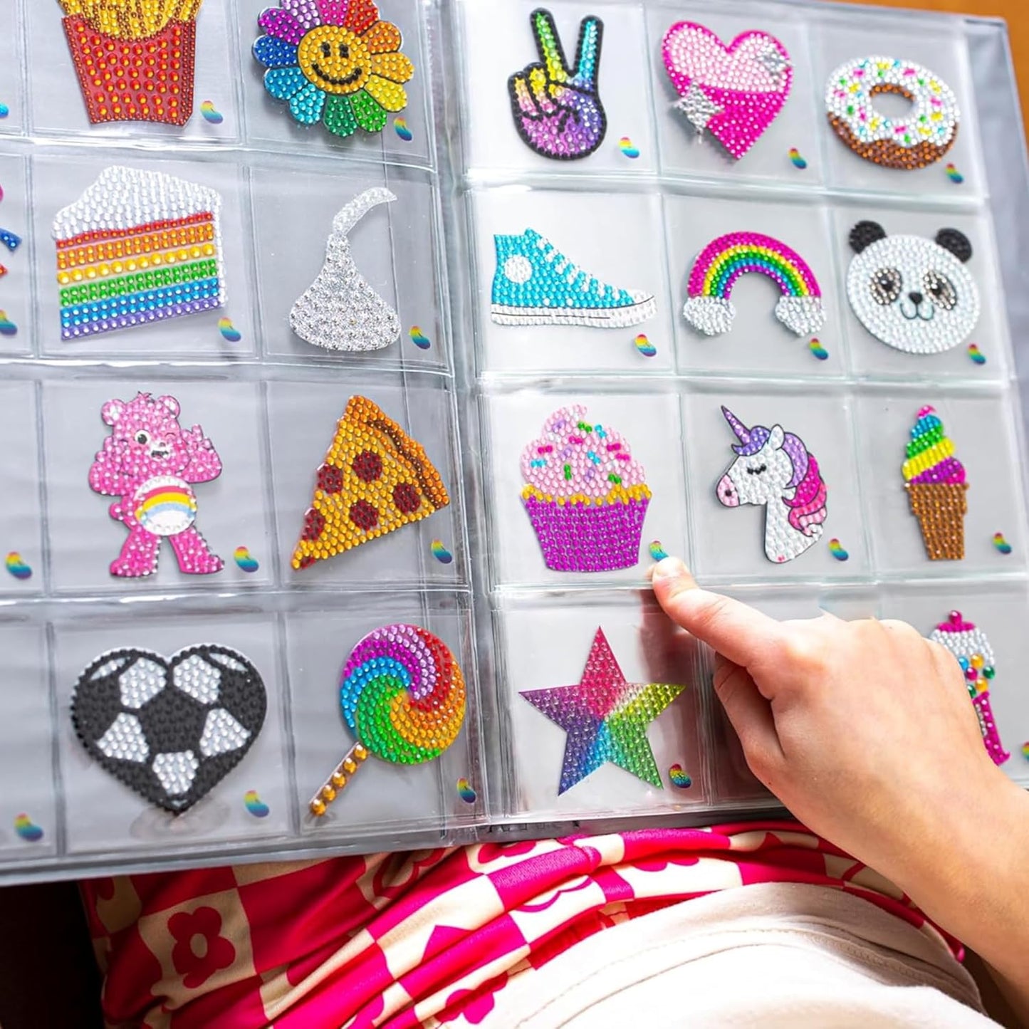 StickerBeans® Rhinestone Stickers – Rainbow Foodie 4-Pack, 2” x 2” Unique Sparkly Cut-to-Shape for Collecting, Trading, Decorating Laptops, Phone Cases, Scrapbooks, Kids, Teens, & Adults