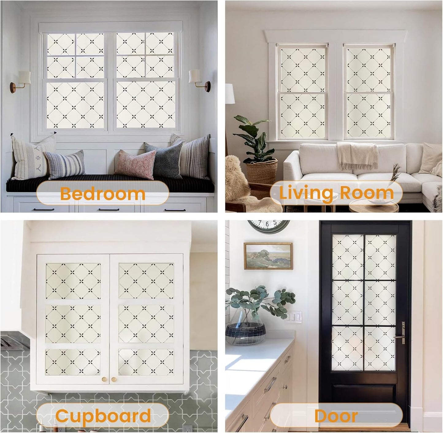 DKTIE Geometric Art Stained Glass Window Film Bathroom Window Privacy Film Frosted Glass Static Clings Non Adhesive with Installation Tools, Modern Home Improvement Style (S119, 17.7'' x 78.7'')