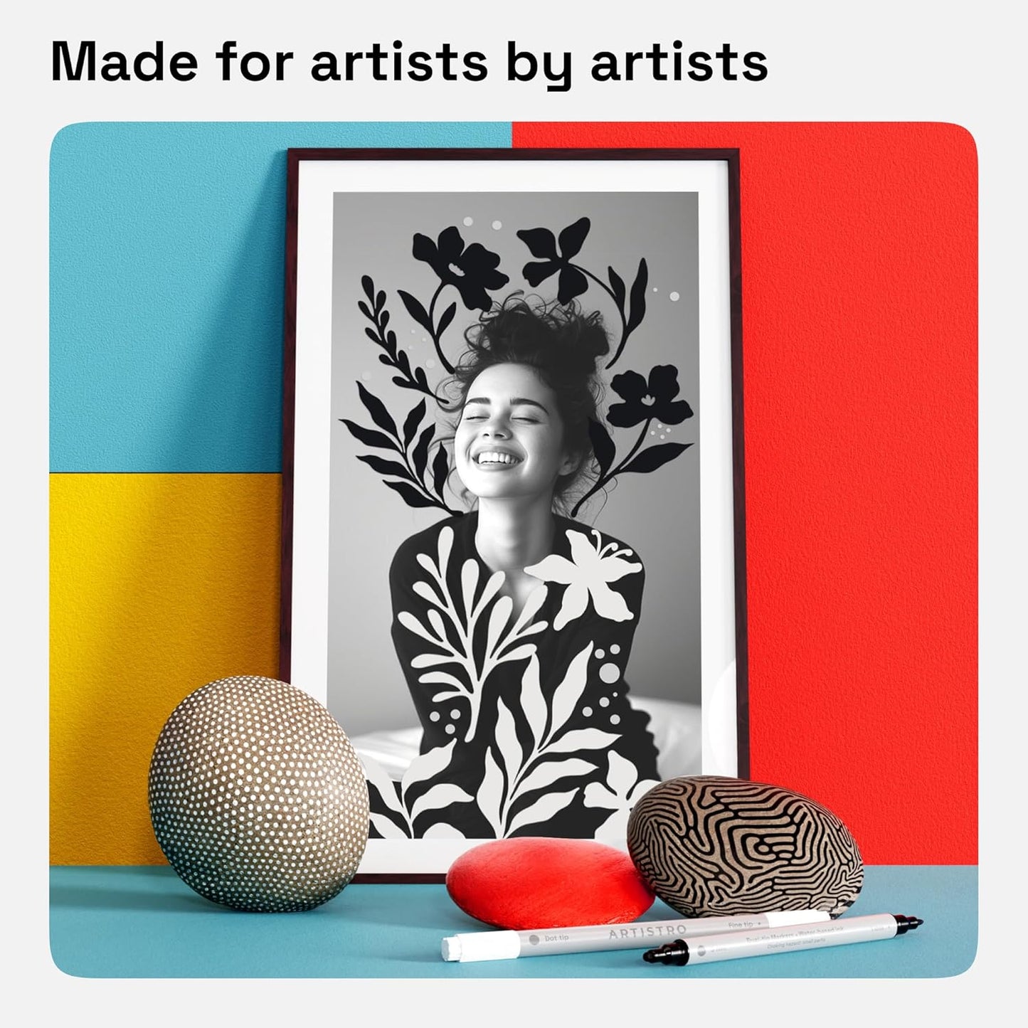 ARTISTRO 2 Black&White Dual-Tip Acrylic Paint Pens - Multisurface Markers for Glass, Rock, Fabric, Wood, Plastic & More - 5mm Dot + 1mm Fine Tips