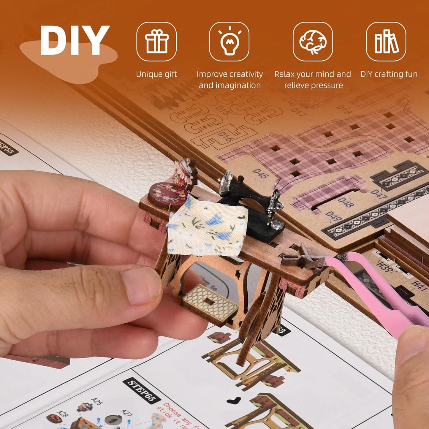 Book Nook Kit - Sewing Room DIY Miniature House Dollhouse Kit for Adults and Teens, Booknook Tiny House Bookshelf Decor 3D Wooden Puzzle, Gifts for Family and Friends