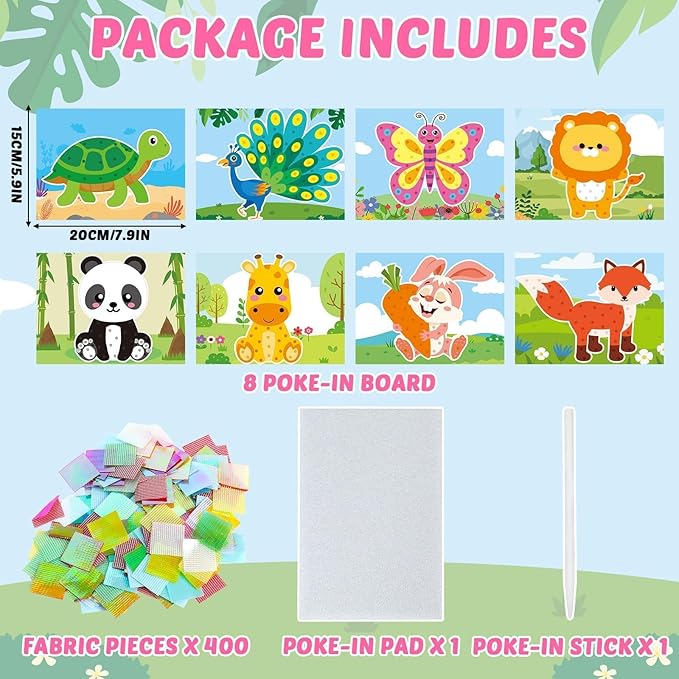 8PCS Poke-in Craft and Art Kit Animal Theme No-Mess Fabric Sewing Art Puzzle Puncture Painting DIY Jungle Animal Toy Gifts for Creative Activity Game Birthday Party