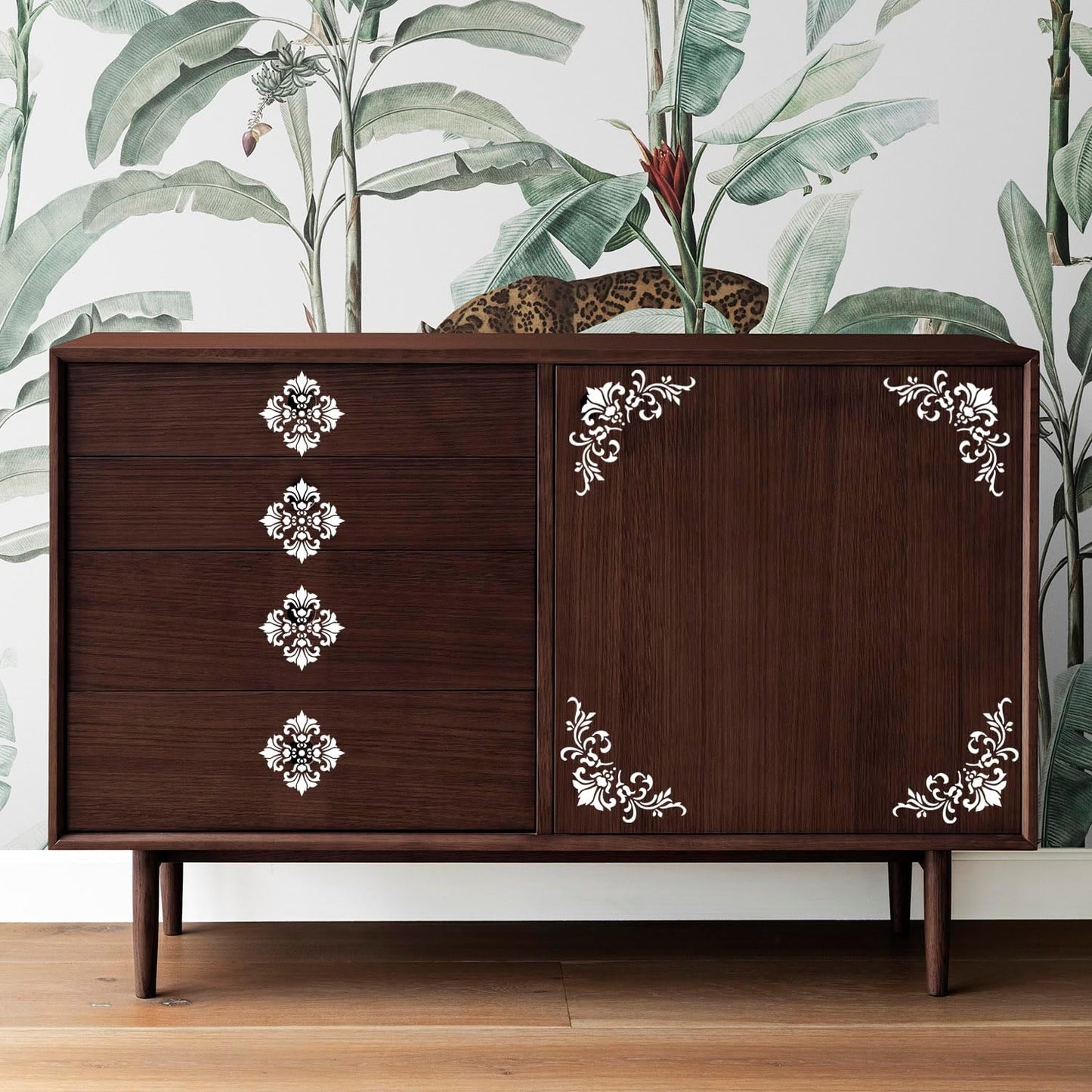 Damask Stencils for Crafts Reusable 6” Texture Stencils Floral Background Stencil Leaf Templates for Painting on Wood Furniture Card Canvas