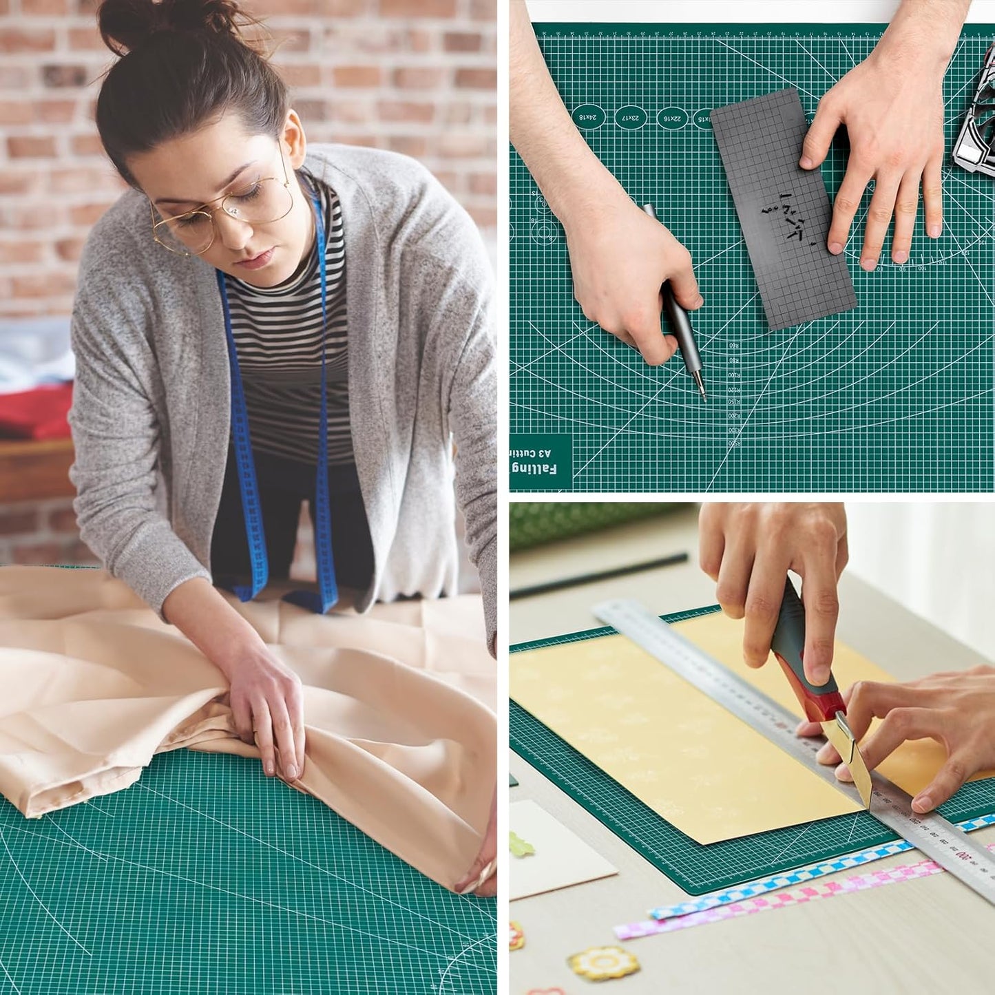 Falling in Art Self Healing Cutting Mat, 18x24" Cutting Mats for Sewing, Double-sided 5-Ply Fabric Cutting Board for Crafting, Quilting and Sewing Projects, Green