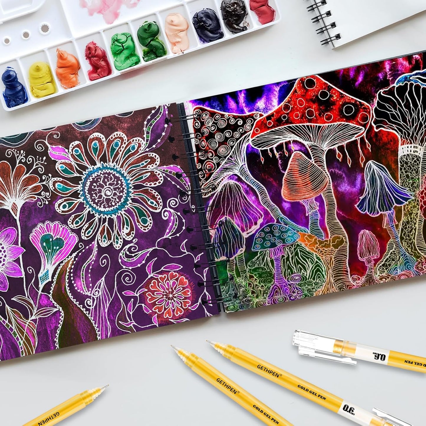 Gold Gel Pens 3-Pack - 0.6/0.8/1.0mm Fine to Bold Tips for Black Paper, Bullet Journaling & Holiday Crafts - Metallic Ink Set for Artists, Card Making & DIY Gifts