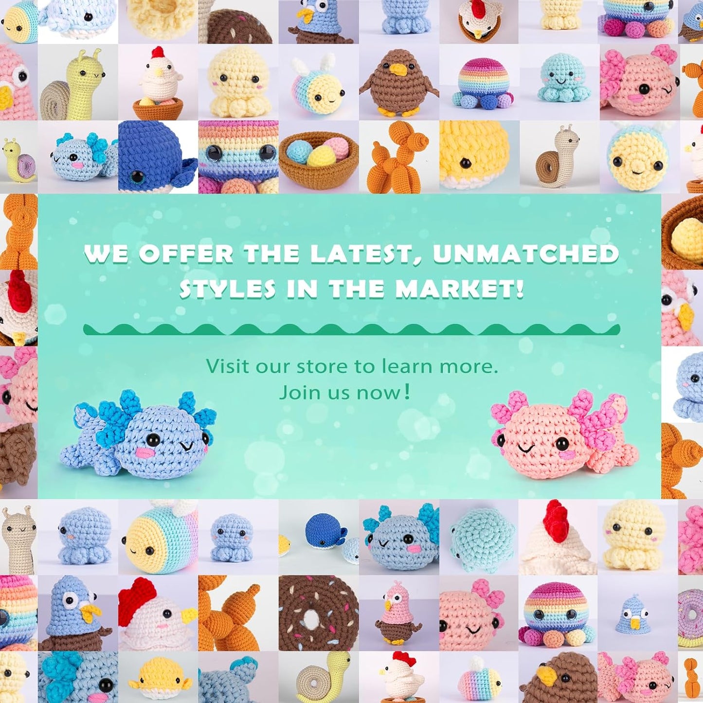 Crochetta Crochet Kit for Beginners, Crochet Starter Kit w Step-by-Step Video Tutorials, Easy Beginner Crochet Kit for Adults & Kids, Women & Men, Complete Kit Included (Axolotl 2Pack)