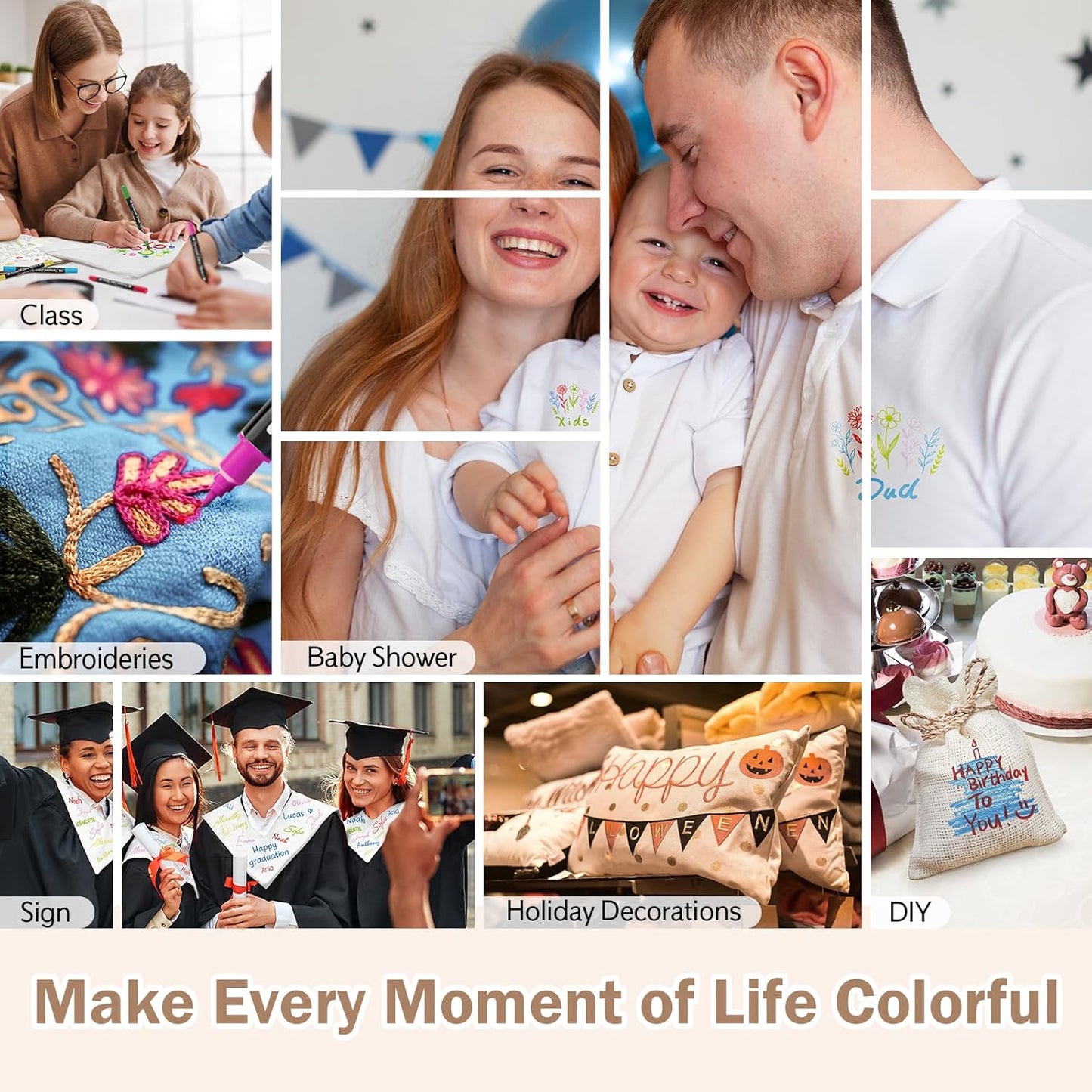 Fabric Markers Permanent for Clothes, Dual Tips Fabric Paint Pens No Bleed for Canvas, T-Shirts, Bags, and Textile - Quick Dry & Non-Toxic for Kids Adults, 5 Pack