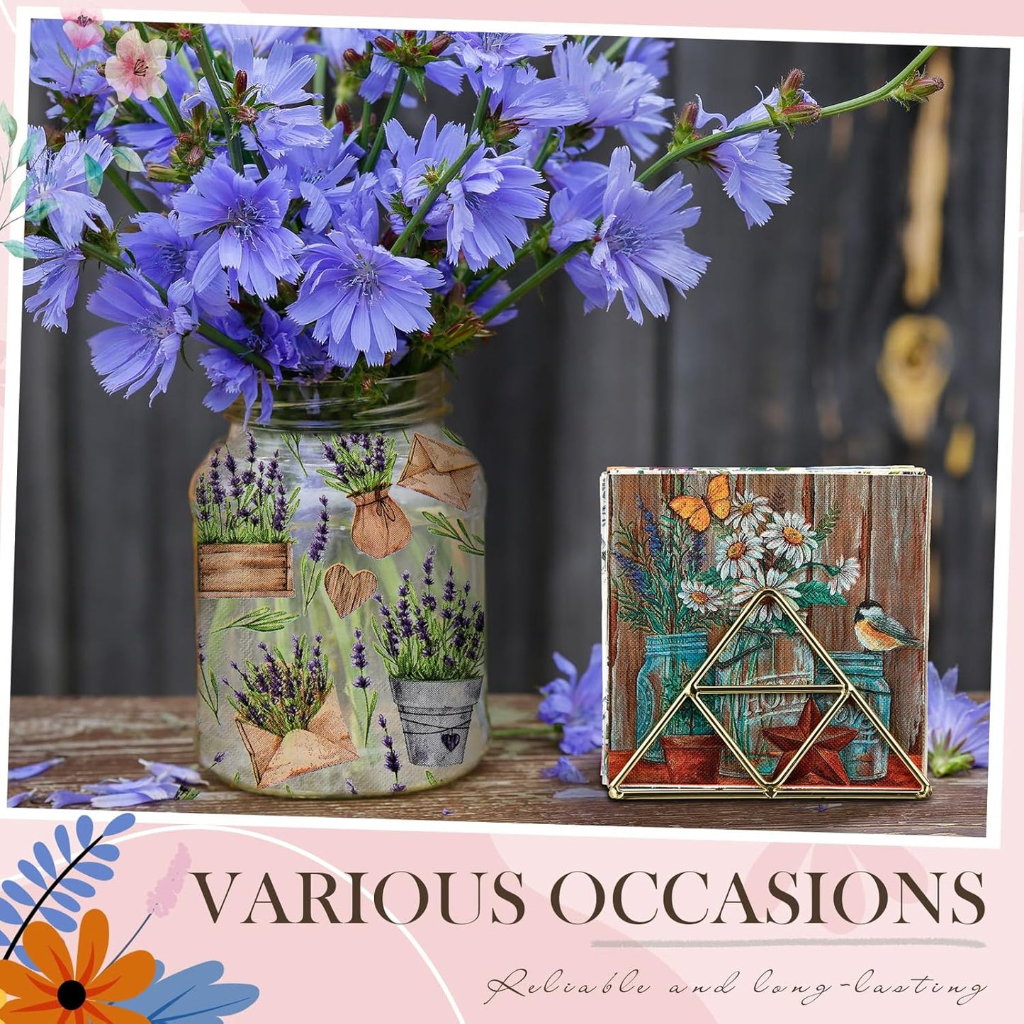 Crtiin 20 Pack Assorted Floral Napkins for Decoupage Toilet Napkins Flower Cocktail Decorative Paper for Birthday Party Beautiful Gorgeous, 20 Styles Each 6.5 inches(Style 6)