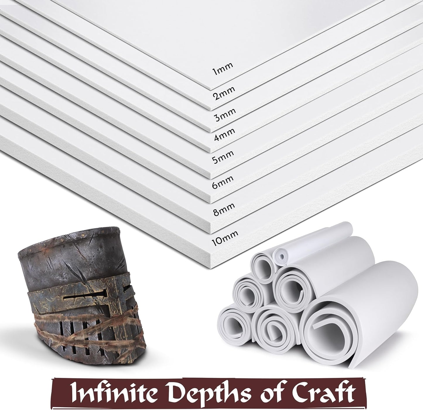 Shape Retention EVA Cosplay Foam 10mm (1mm-10mm) 14x39 inch White or Black High Density EVA Foam Sheets. Premium 85 kg/m3 Heat Shape Material for DIY Convention or Halloween Costumes by The Foamory