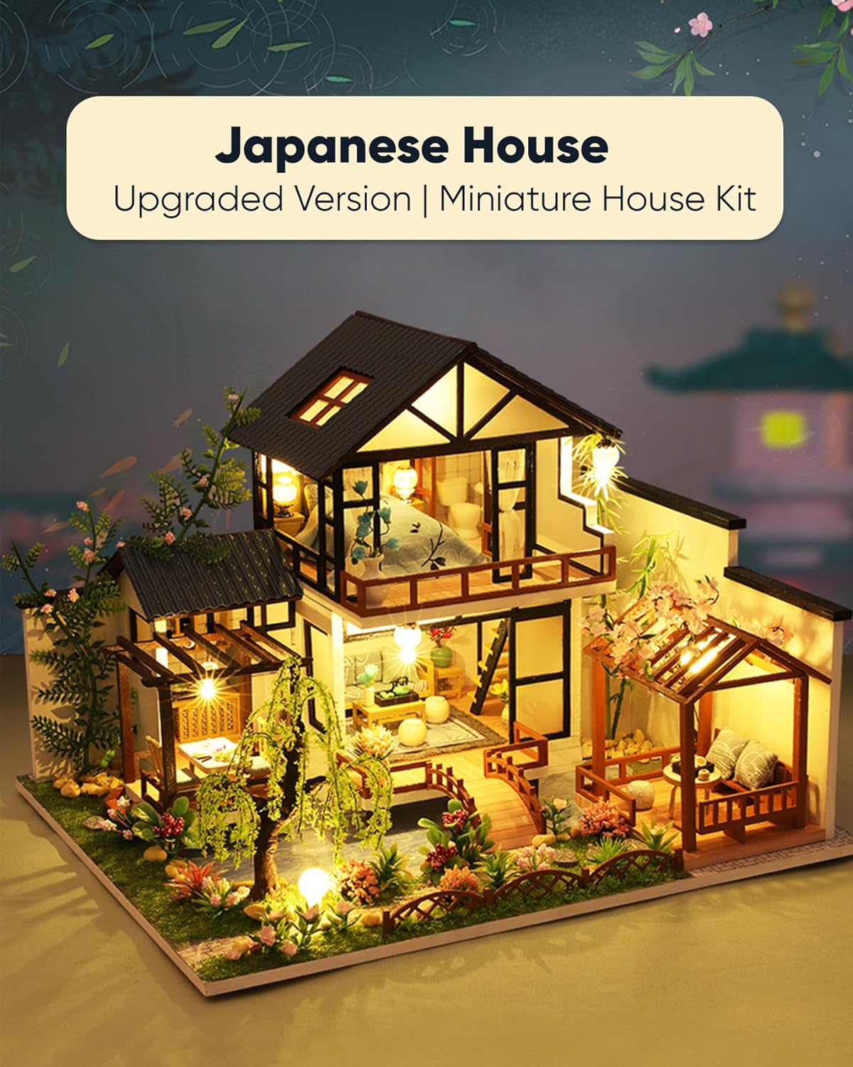 DIY Miniature House Kit, DIY Dollhouse Kit for Adults to Build, Mini House Kit with LED, Mayberry Street Miniatures, Ideal Gifts for Birthday, Valentine Christmas(Janpanese House)