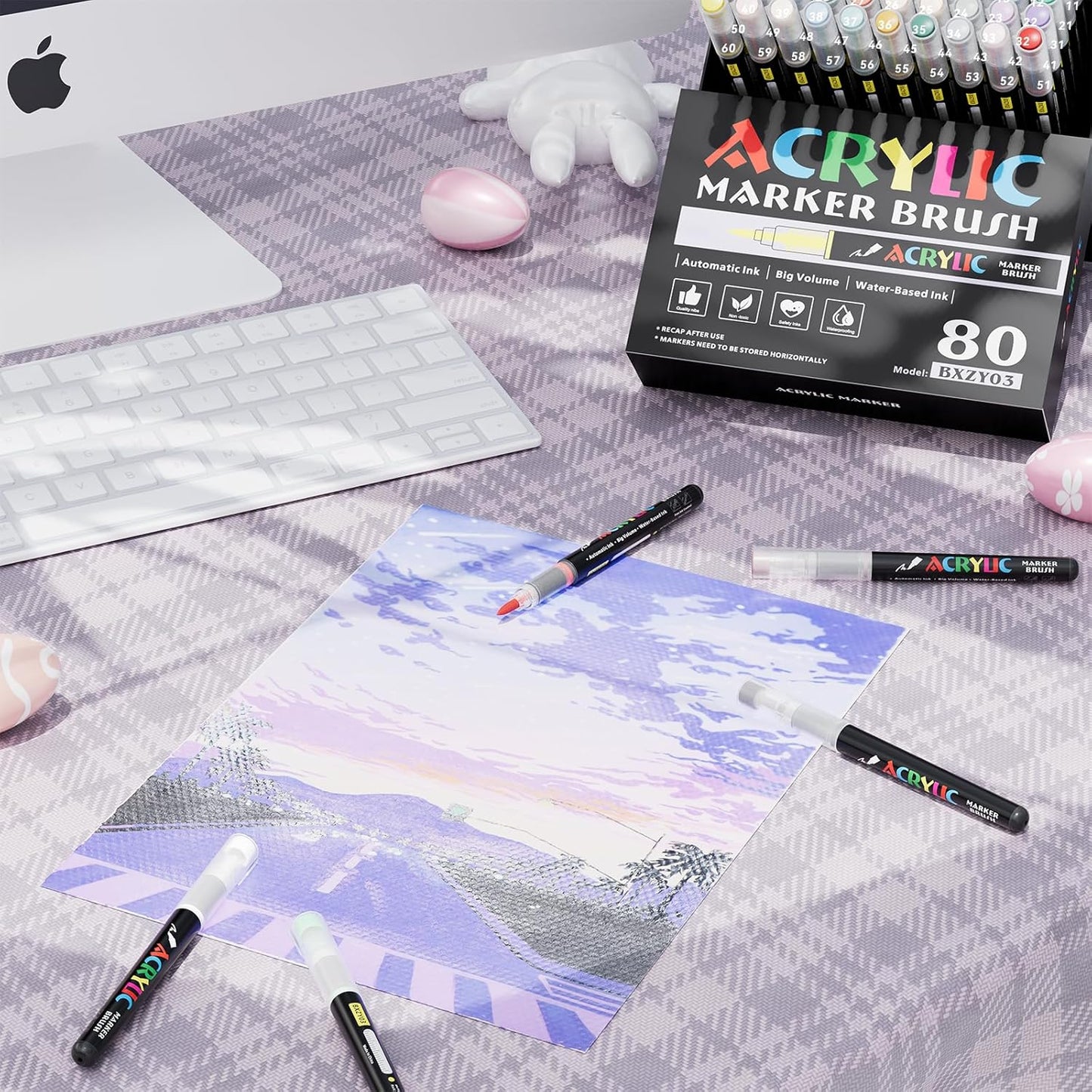 80 Colors Acrylic Marker With Brush Tip Automatic Ink Control, Water Based Ink Paint Markers For Rock Painting, Canvas, Wood, Ceramic, Glass, Stone, Fabric, DIY Crafts Textile & Art Supplies