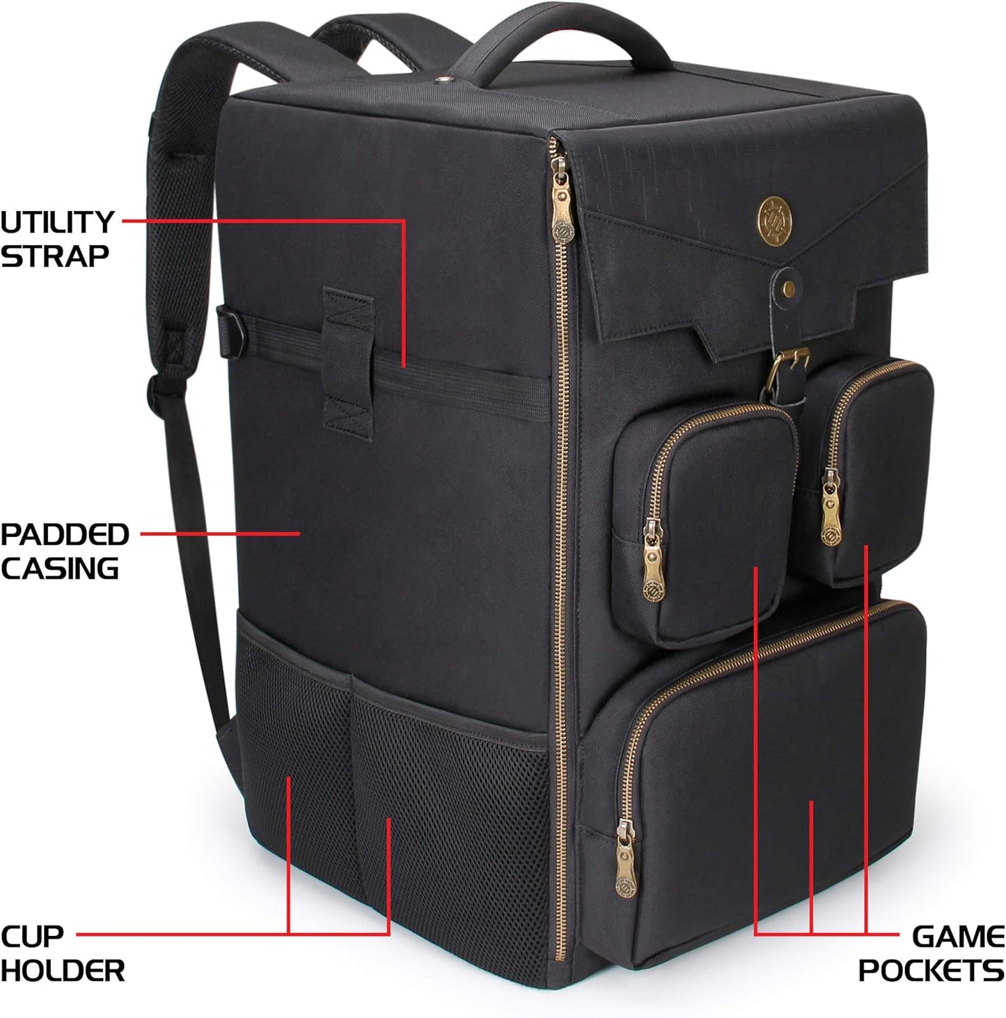 ENHANCE Board Game Backpack - Reinforced Rigid Board Game Storage with Padded Shoulder Straps, Carrying Handle, and Accessories Pockets for Dice, Cards, More - Fits and Protects Tabletop Adventures