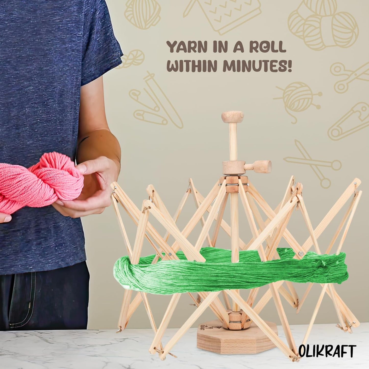 Olikraft Wooden Yarn Swift | Lightweight Reverse Yarn Umbrella Swifts | Ball Swift | Skein Winder | No Clamp Required (Patented)
