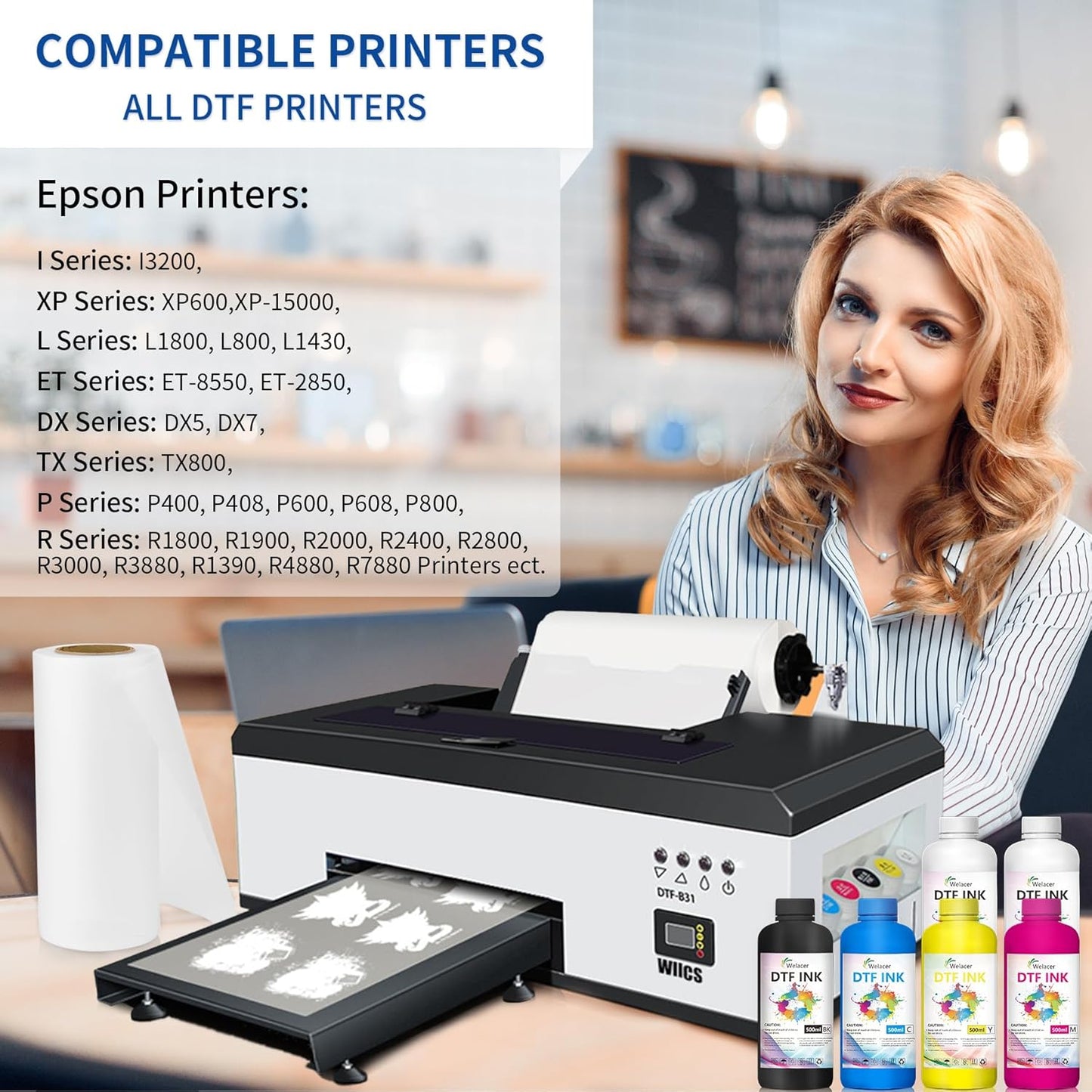 DTF Ink 500mlx6 for I3200 XP600 R1390 L1800, ET-8550, ET-2850, XP-15000, R2400, L800, 1430, P400, P800, R2000, Heat Transfer Ink Conversion Kit Refill for All DTF Printers, for DTF Film