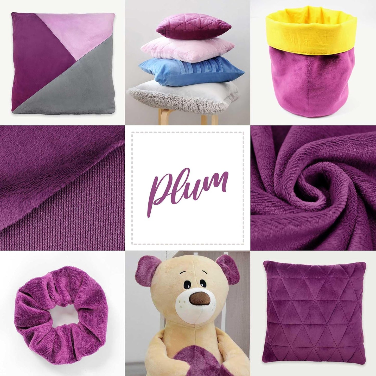 kullaloo Plush Fabric | Solid Plum Minky Fabric for Sewing (Pack of 2) | Super Soft Cuddle Material | 39.5x29.5 | Plushies, Baby Blankets, Pillows, Dog Beds, Cat Beds, Baby Accessories, Apparel