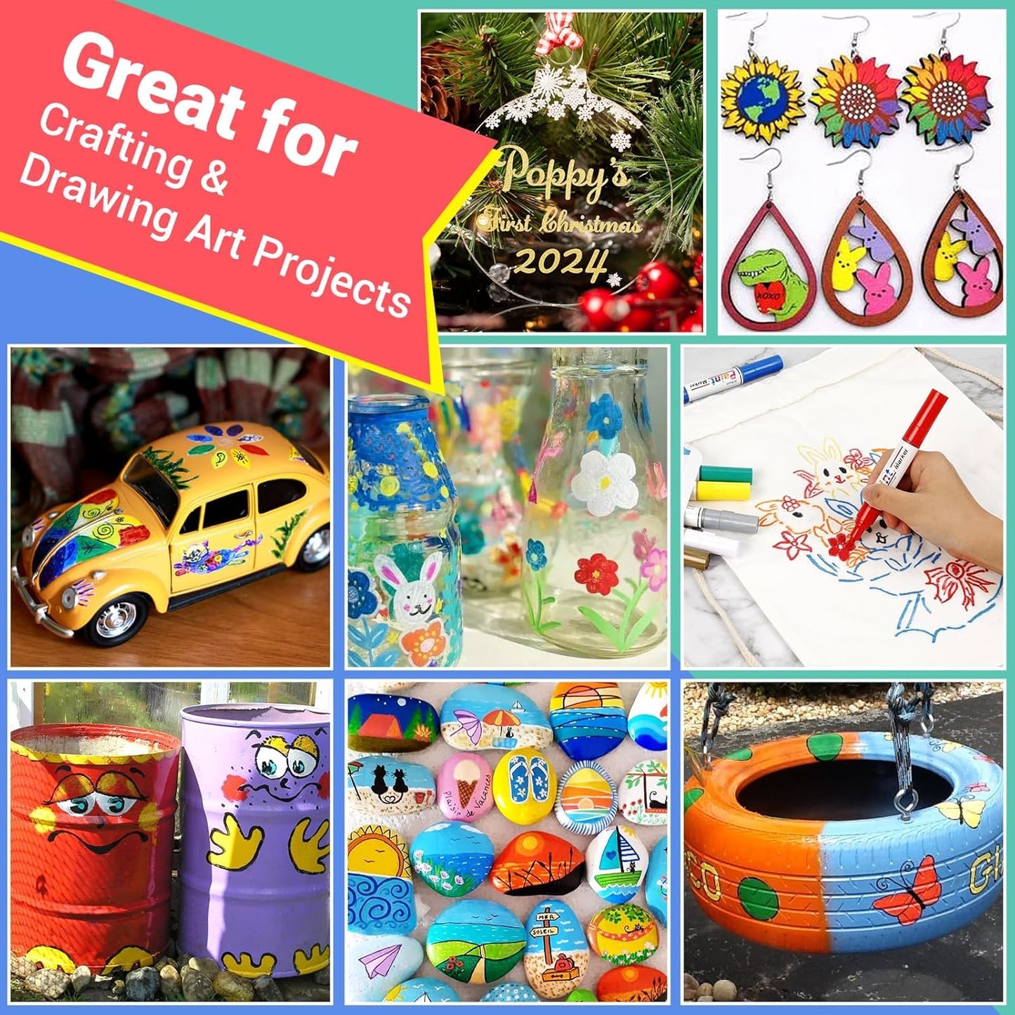 Oil Based Paint Markers, 8 Colors Dual Tip Paint Pens Paint Markers(0.7mm & 3mm), Waterproof Paint Pen for Rock Painting, Metal Wood Glass Stone Canvas Mugs Fabric Plastic