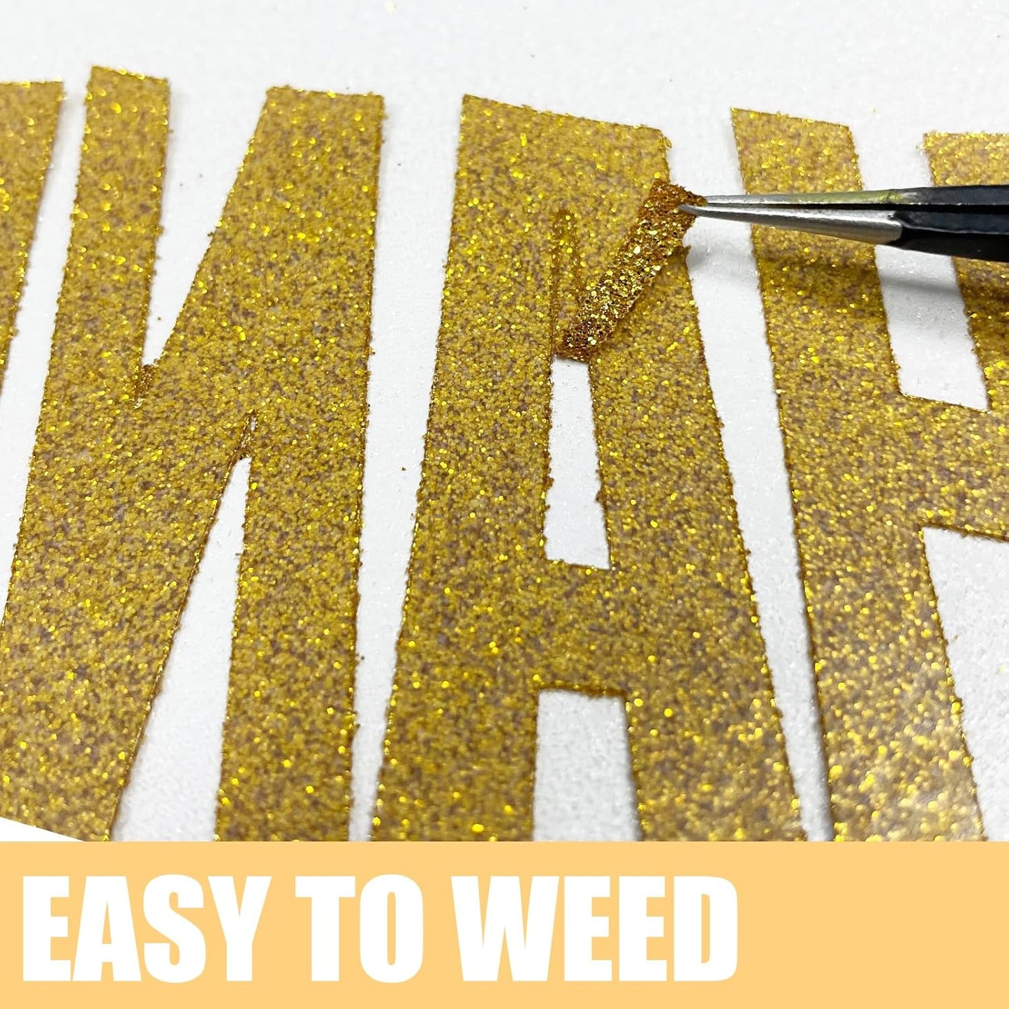 Glitter HTV Heat Transfer Vinyl Rolls- 10" x 8ft. Glitter HTV for Shirts. Iron on Vinyl and Heat Transfer Vinyl for All Cutters Machines. Easy to Cut & Weed Heat Vinyl Designs (Gold)