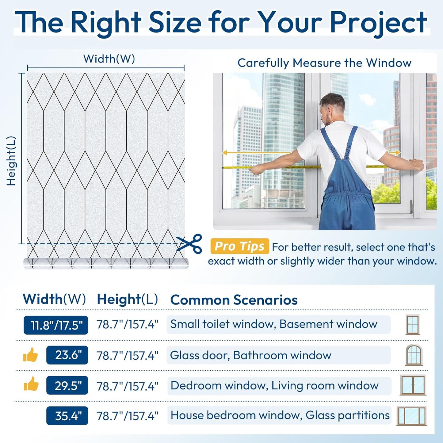 rabbitgoo Window Privacy Film for Glass Windows, Frosted Glass Cling with Decorative Moroccan Lattice, Removable Heat Control Sun Blocking Door Covering Sticker for Home Bathroom, 35.4 x 157.4 inches