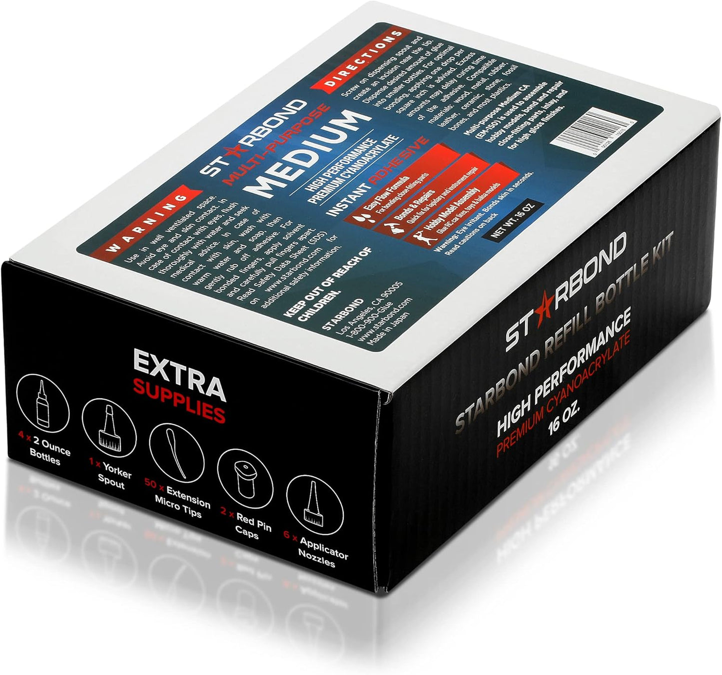 Premium Grade Cyanoacrylate (CA) Medium Super Glue by Starbond - 16 oz. Complete Refill KIT (453g) - with Extra Bottles, Caps, Microtips - for Woodturning, Pen Turning, Hobby, Lapidary, Acrylic Nails