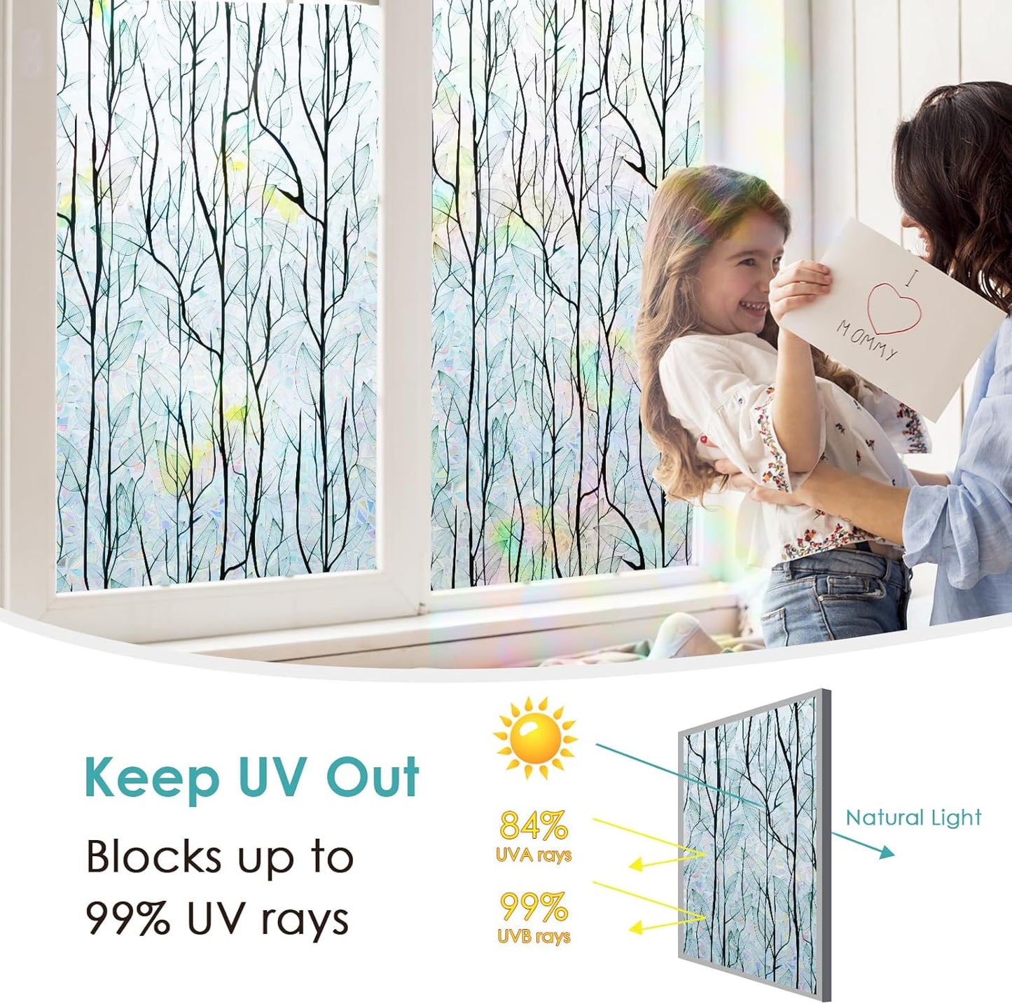 DKTIE Nature Pattern Rainbow Window Film Decorative Stained Glass Window Film Static Cling Films Easy Apply Removable Comes with Tools (U1747-rainbow, 17.7" x 78.7")