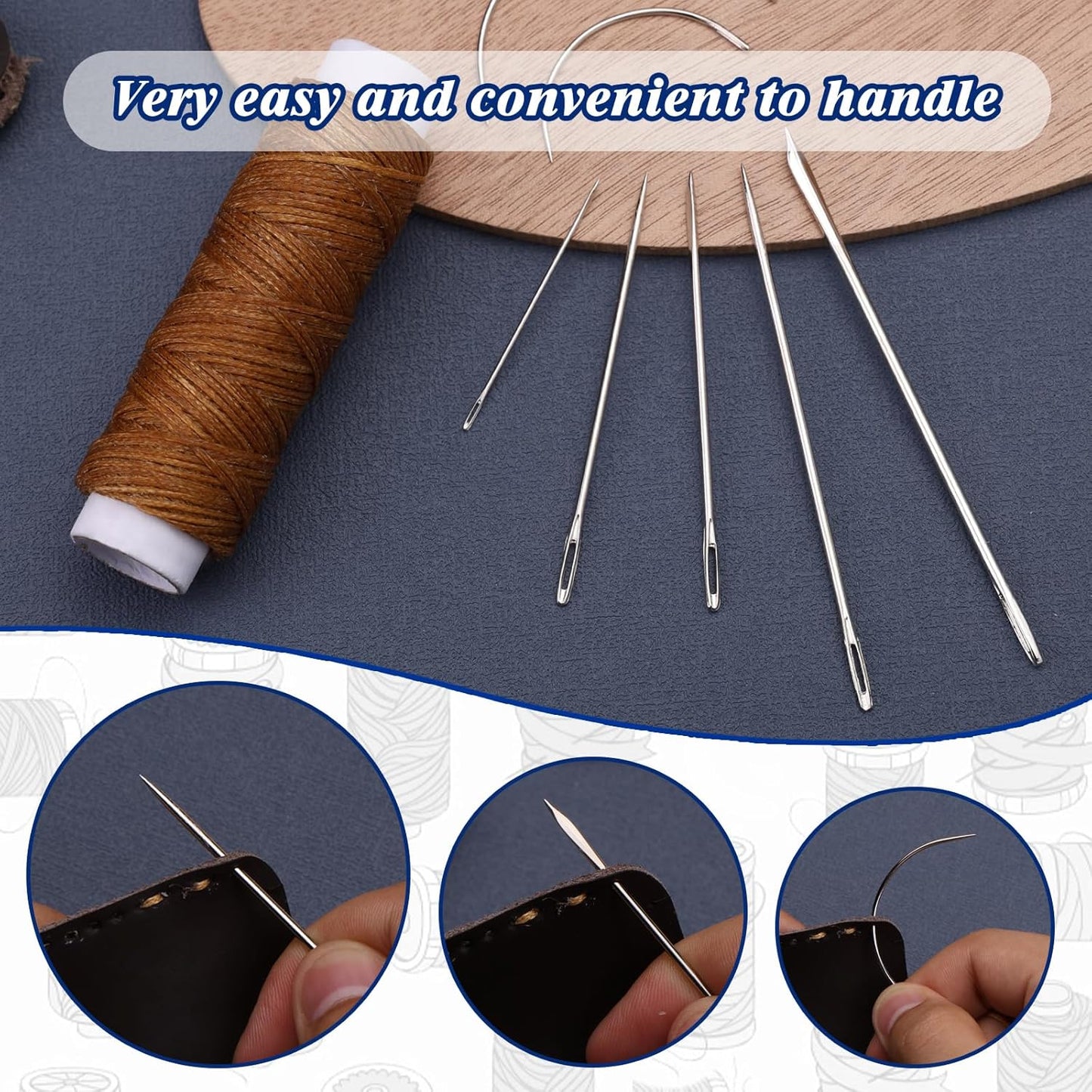 Ftyiwu Waxed Thread, Upholstery Needle and Thread 32 Yards with 7PCS Hand Sewing Needles for Home Upholstery Carpet Canvas Repair Leather Sewing (Medium Brown)