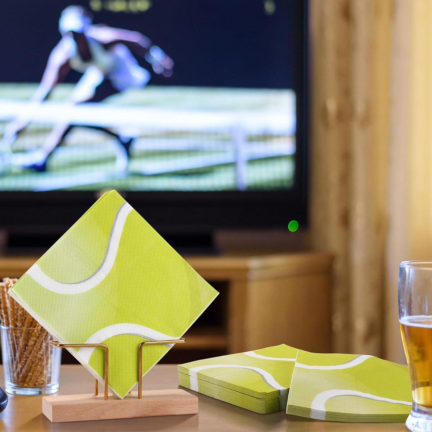 Aodaer 48 Pieces Tennis Paper Napkins Disposable Tennis Party Napkins Tennis Ball Sports Napkins Tennis Cocktail Dinner Napkin Set 13" x 13" Unfolded Tennis Tableware Napkins for Sports Party Supplies