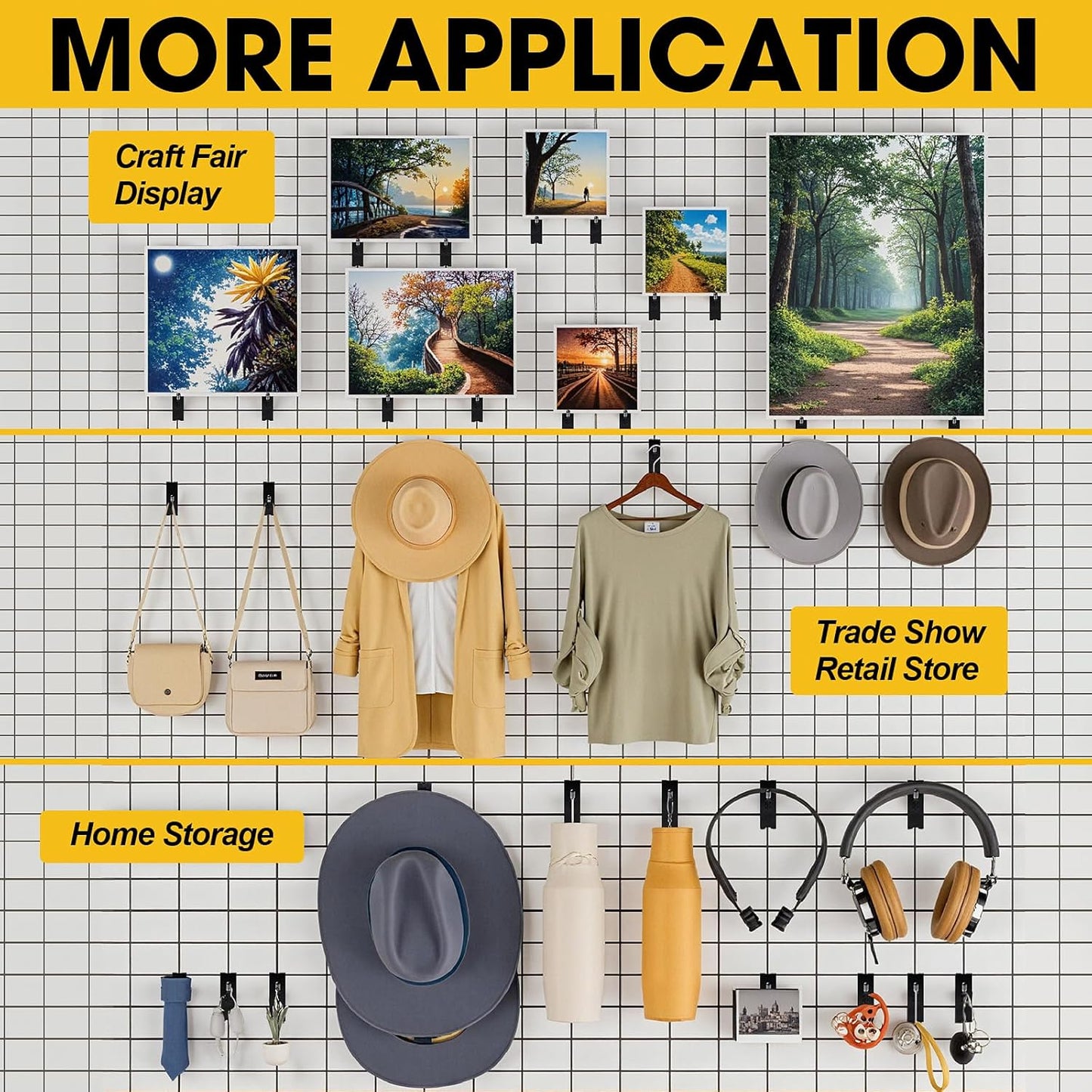 Gridwall Hooks 6 Inch, 60 Pack Heavy Duty Display Hooks for Grid Wall, Grid Panel Hooks Hangers, Grid Wall Accessories for Retail, Craft Shows, Home Setup, and Customized Display, Black