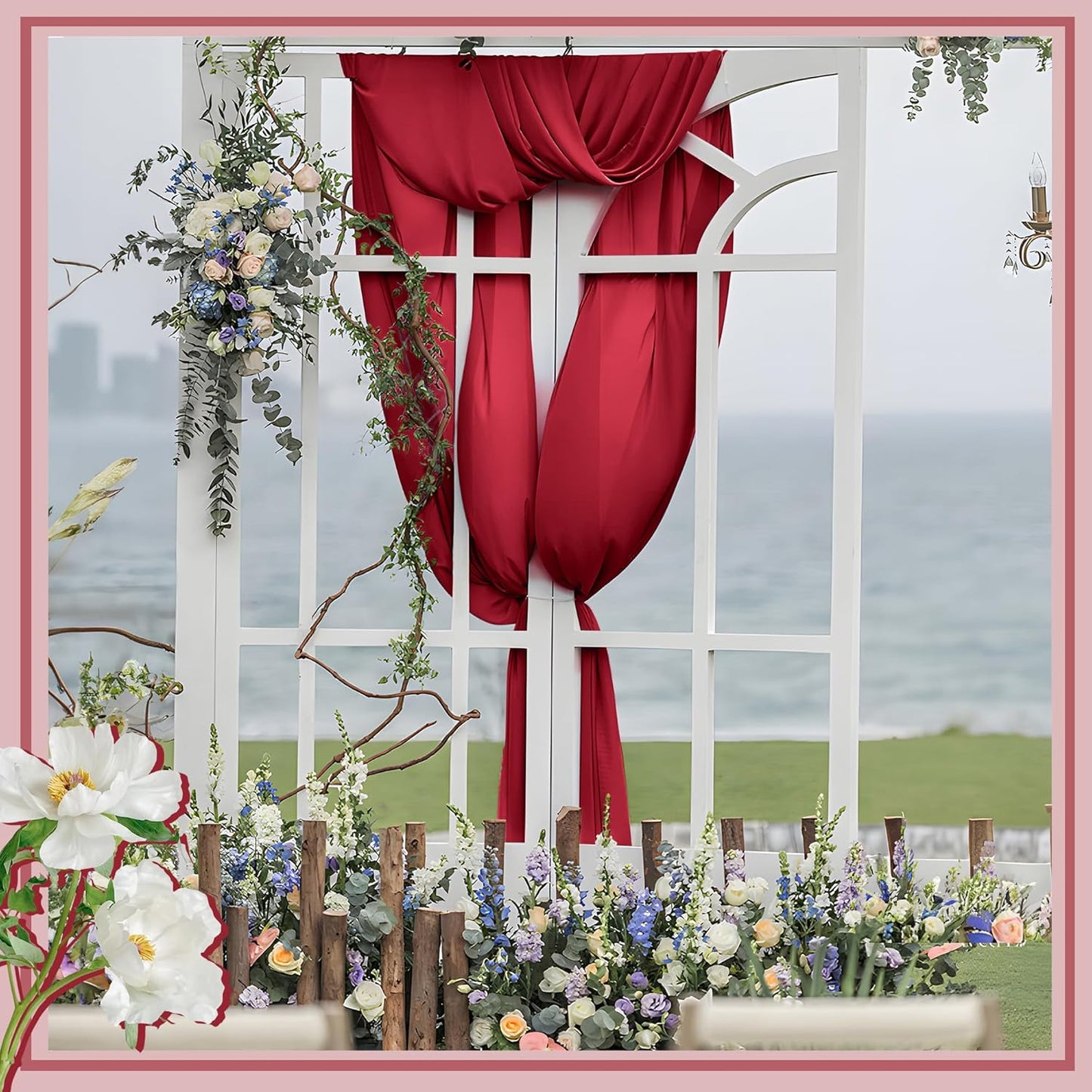 Horbaunal Burgundy Chiffon Fabric by The Yard, 5 Yard Continuous Sheer Fabric 59" Wide Soft Draping Fabric for Wedding Arch Draping Party Backdrop DIY Sewing