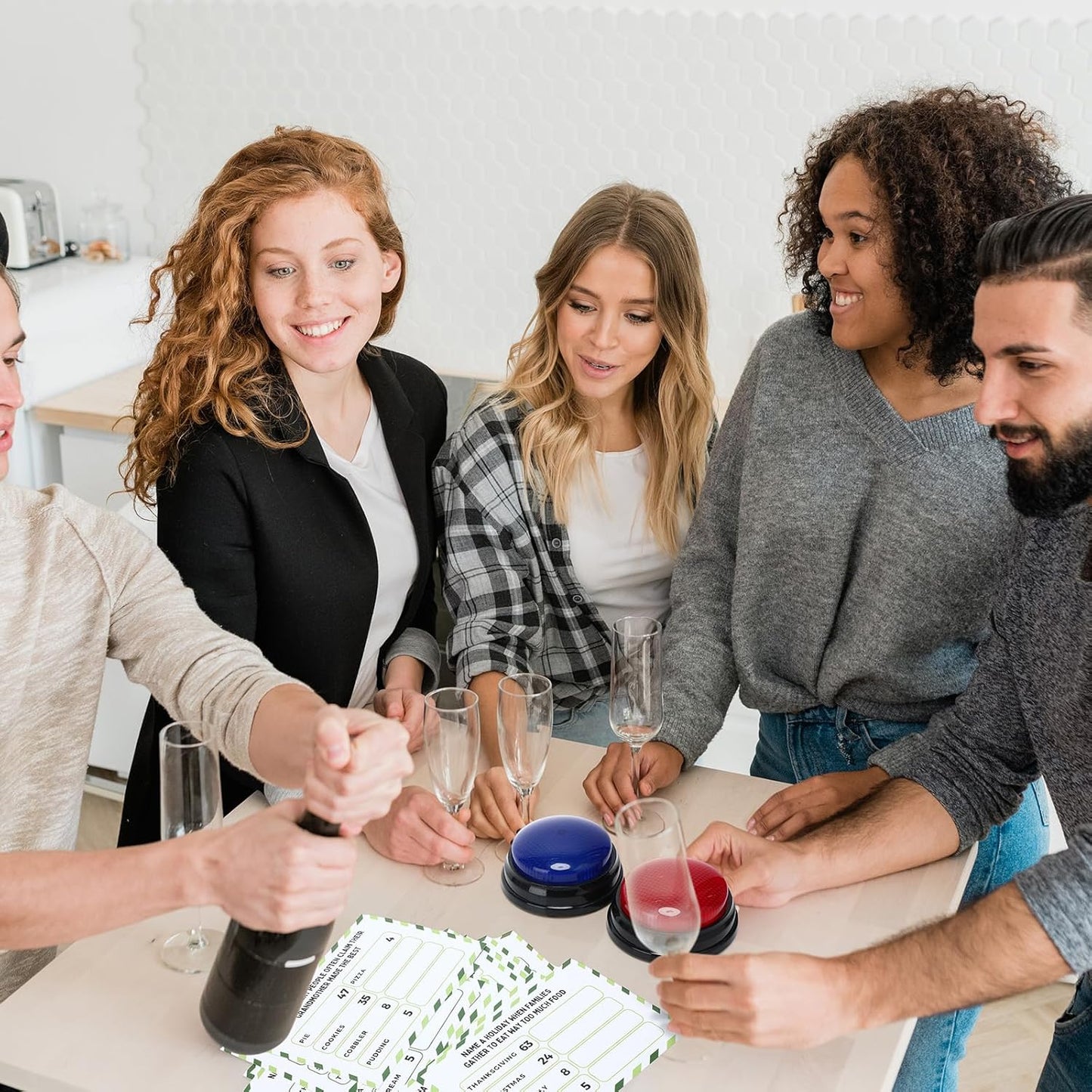 Family Reunion Friendly Feud Game with 2 Answer Buzzers, Feud Cards for Game Night Fun Trivia Quiz for Party Groups Team Building(Colorful, Family)