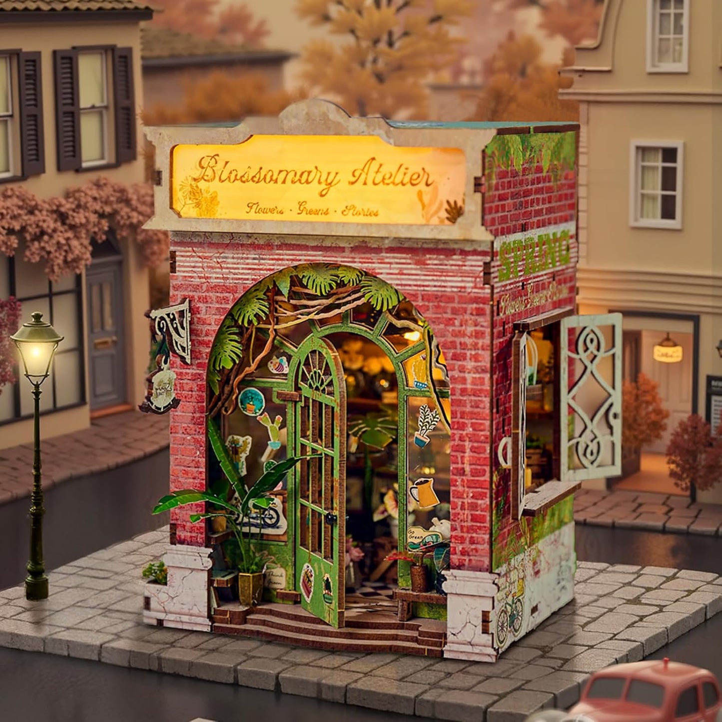 DIY Book Nook Kit, Miniature Dollhouse Bookshelf Insert with Light, Laser-Cut Wooden Craft Set for Adults, Perfect for Teens and Adults, Blossomary Shop