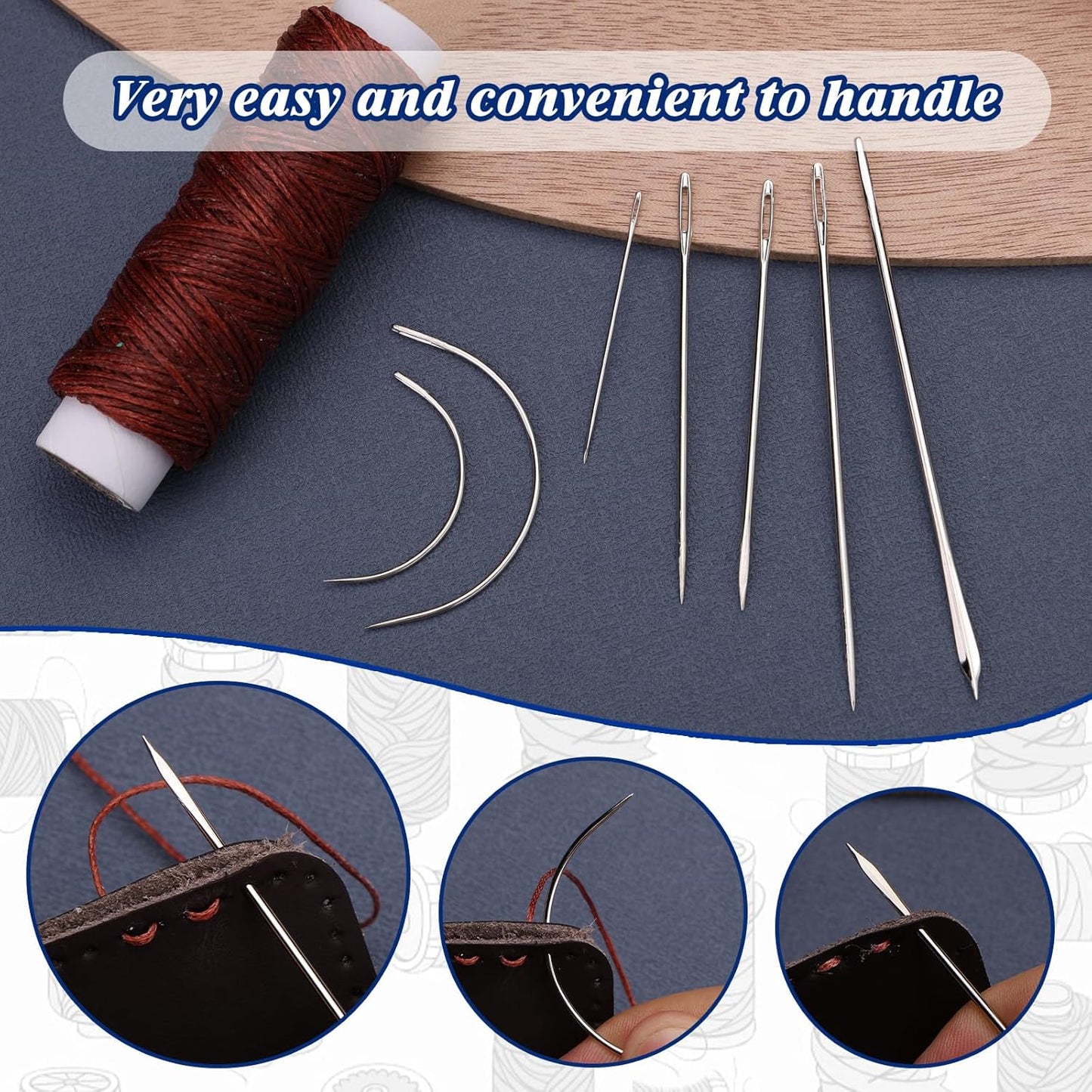 Ftyiwu Waxed Thread, Upholstery Needle and Thread 32 Yards with 7PCS Hand Sewing Needles for Home Upholstery Carpet Canvas Repair Leather Sewing (Red Coffee)