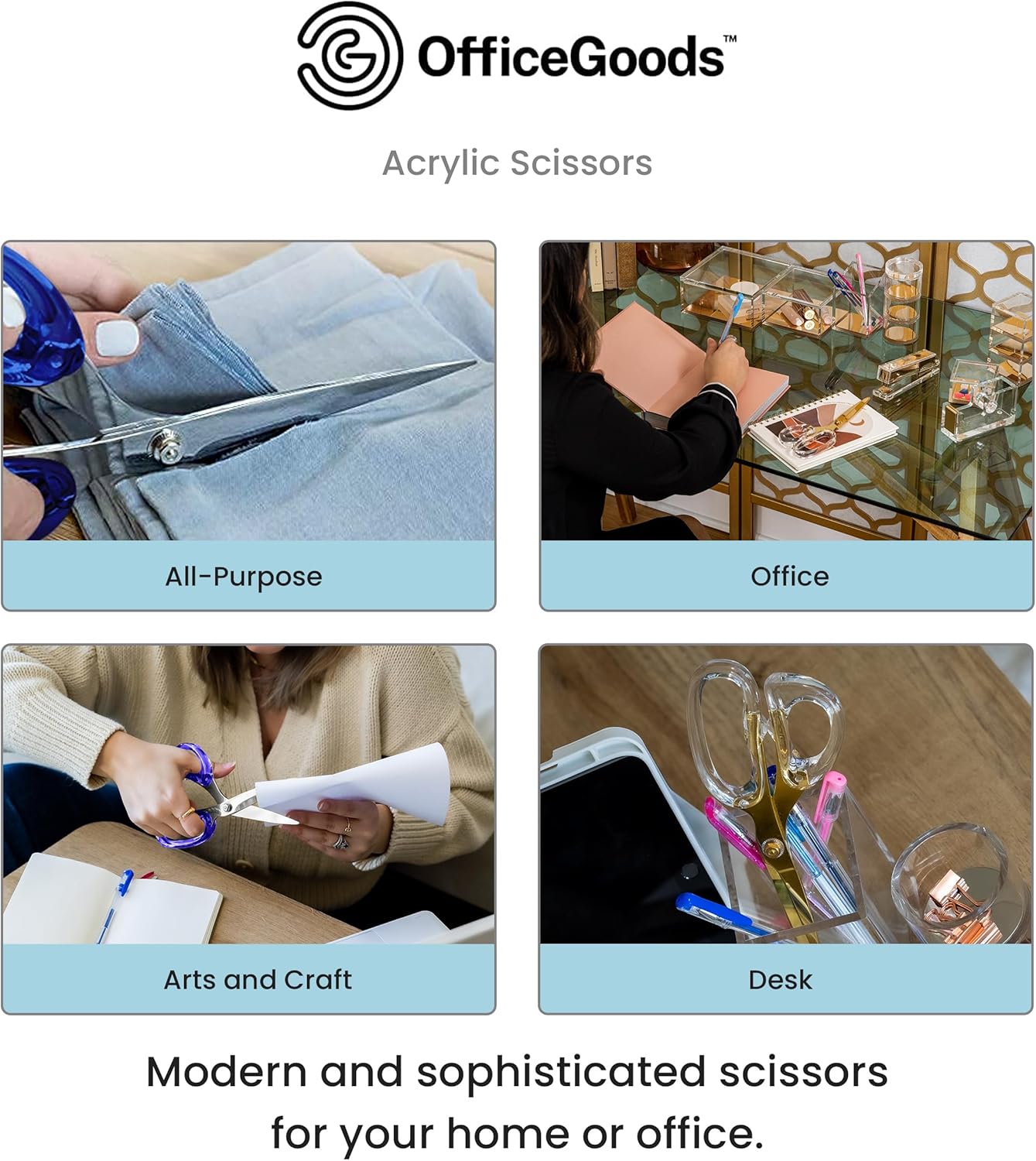 OfficeGoods 9” Stainless Steel Acrylic Scissors for Office and Home - Aesthetic and Sharp All Purpose Scissors, Perfect for Sewing, Arts and Crafts - Blue Silver Metal