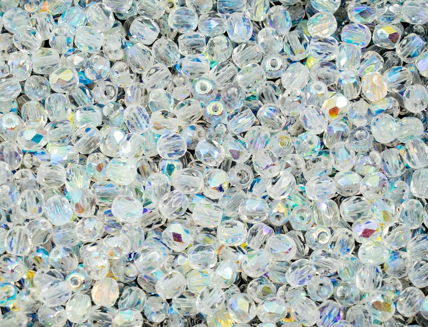 1.8 oz (50g, Approx. 600pcs) of Faceted Fire Polished Pressed Czech Glass Beads 4mm (0.16in), Crystal AB 00030-28701 BCV