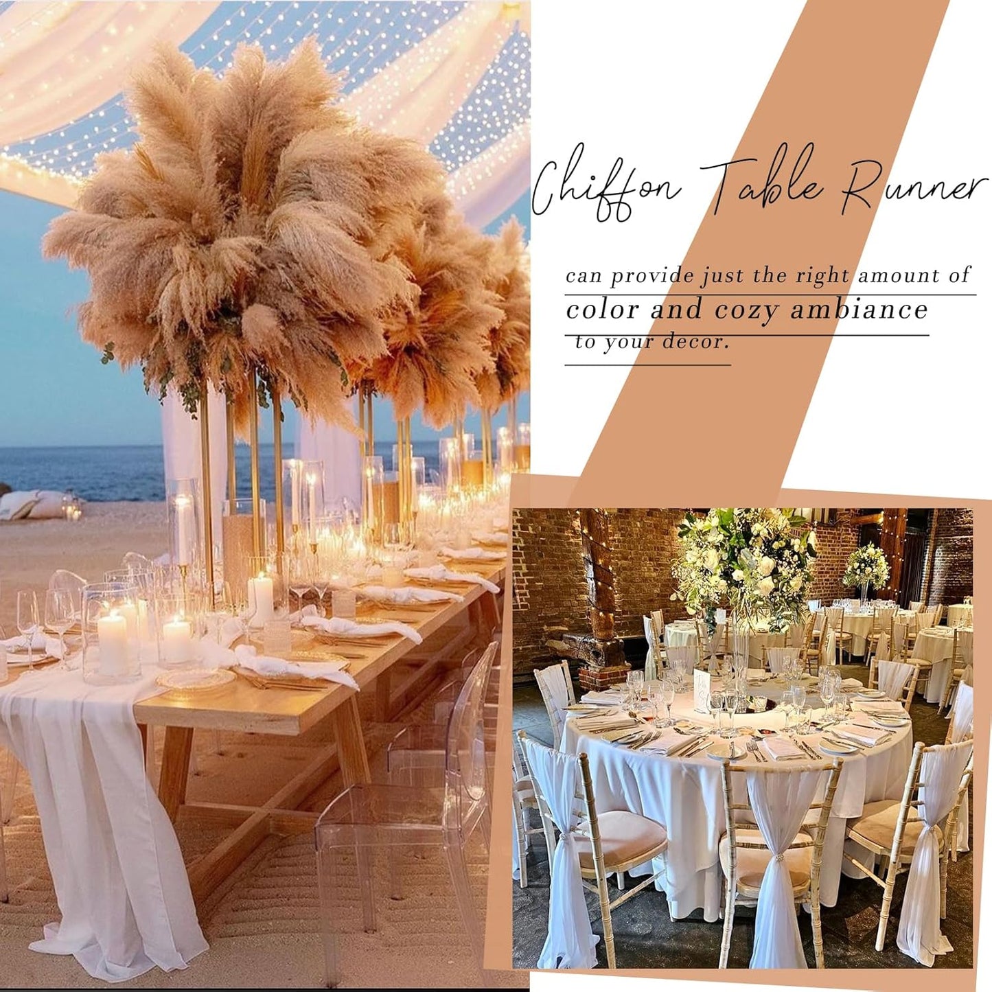 Beige Chiffon Table Runner 10ft Long Romantic Wedding Table Runners 30 x 120 Inches Elegant Sheer Fabric Drapes Bridal Party Cake Table Decoration