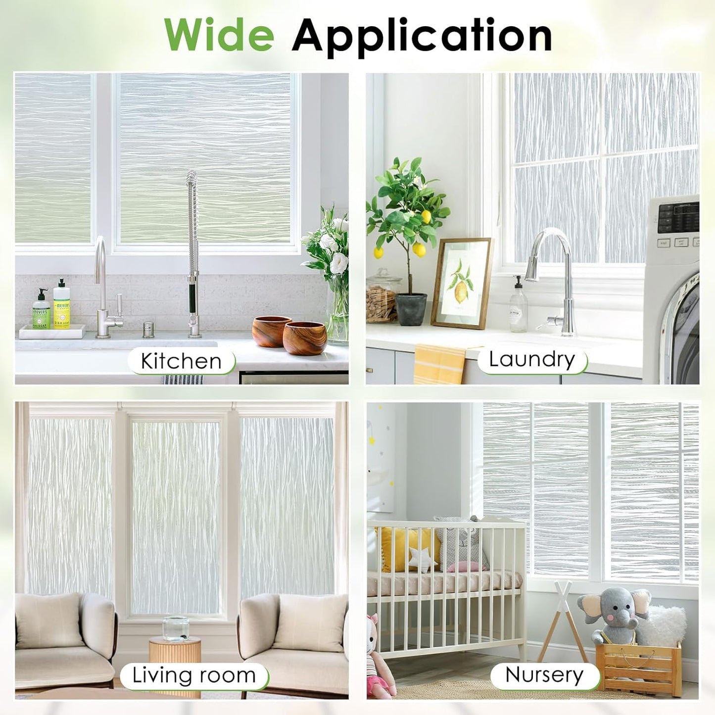 Homein Window Privacy Film, Frosted Glass Window Film Decorative, Non Adhesive Glass Clings, Static Cling Door Coverings, UV Blocking Privacy Sticker for Home, Pure Wave, 23.6 x 118.1 inches