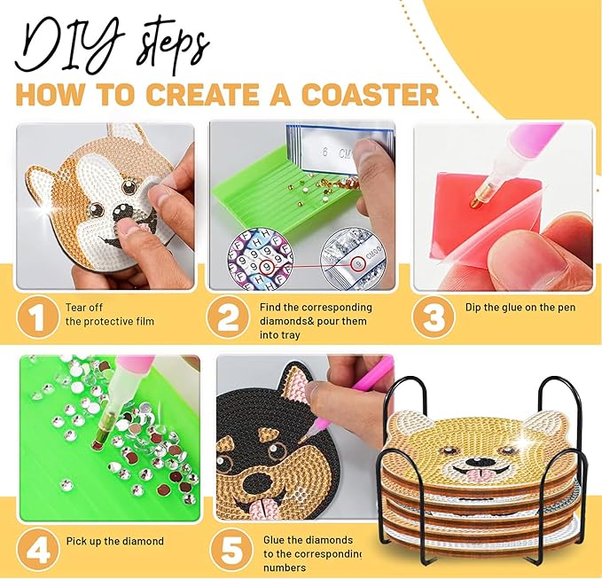 8 pcs Diamond Painting Coasters | Diamond Art Coasters | Dogs Diamond Art Painting | Perfect Art Craft Gift for Dogs Lover, Dad, Mom, Grandparents, Brother, Sister.