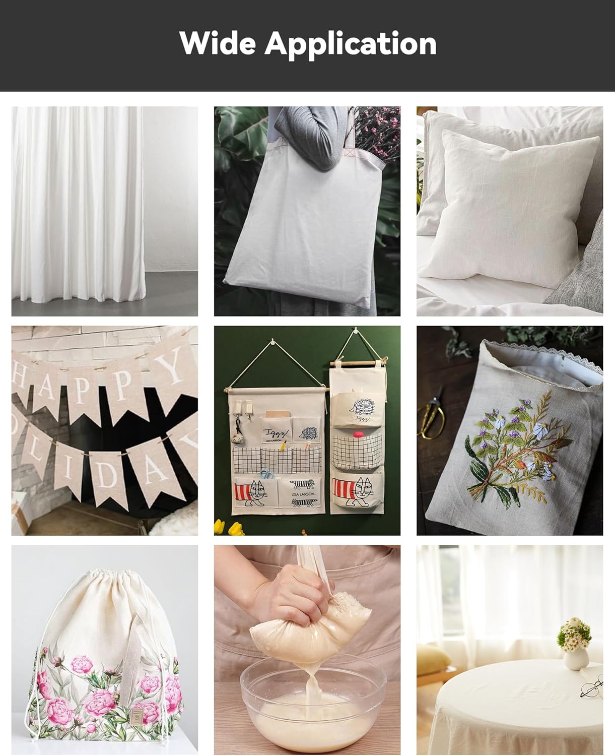 HOTGODEN Medium Weight 100% Cotton Muslin Fabric: 63 inch x 5 Yards Unbleached Muslin Linen Fabric Material for Sewing Material Apparel Cloth