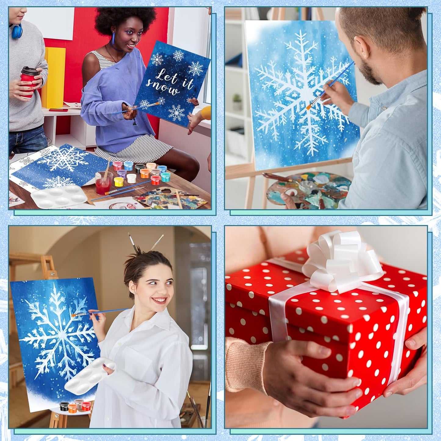 Zhanmai 12 Pack Pre Drawn Canvas for Painting Sip and Paint Kit 8" x 10" Paint Party Set Canvas Painting Pre Printed Canvases for Party Favor DIY Virtual Adult's Date Night(Winter Snowflake)