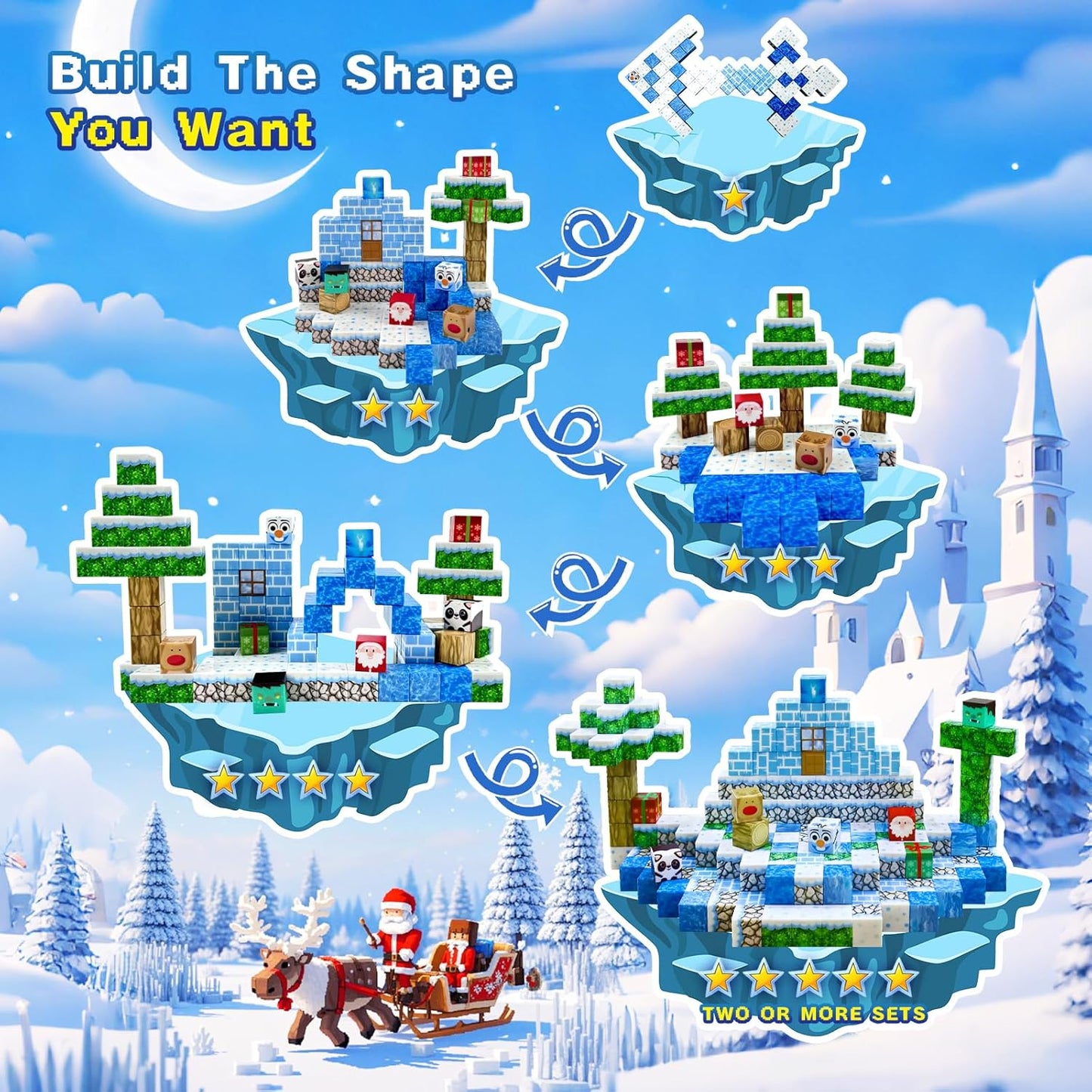 Aleath 100PCS Magnetic Building Blocks-for Kids, Chirstmas Build Magnet World Set for 3-10 Years Old Boys & Girls Magnetic Building Toys for Toddler (Ice)