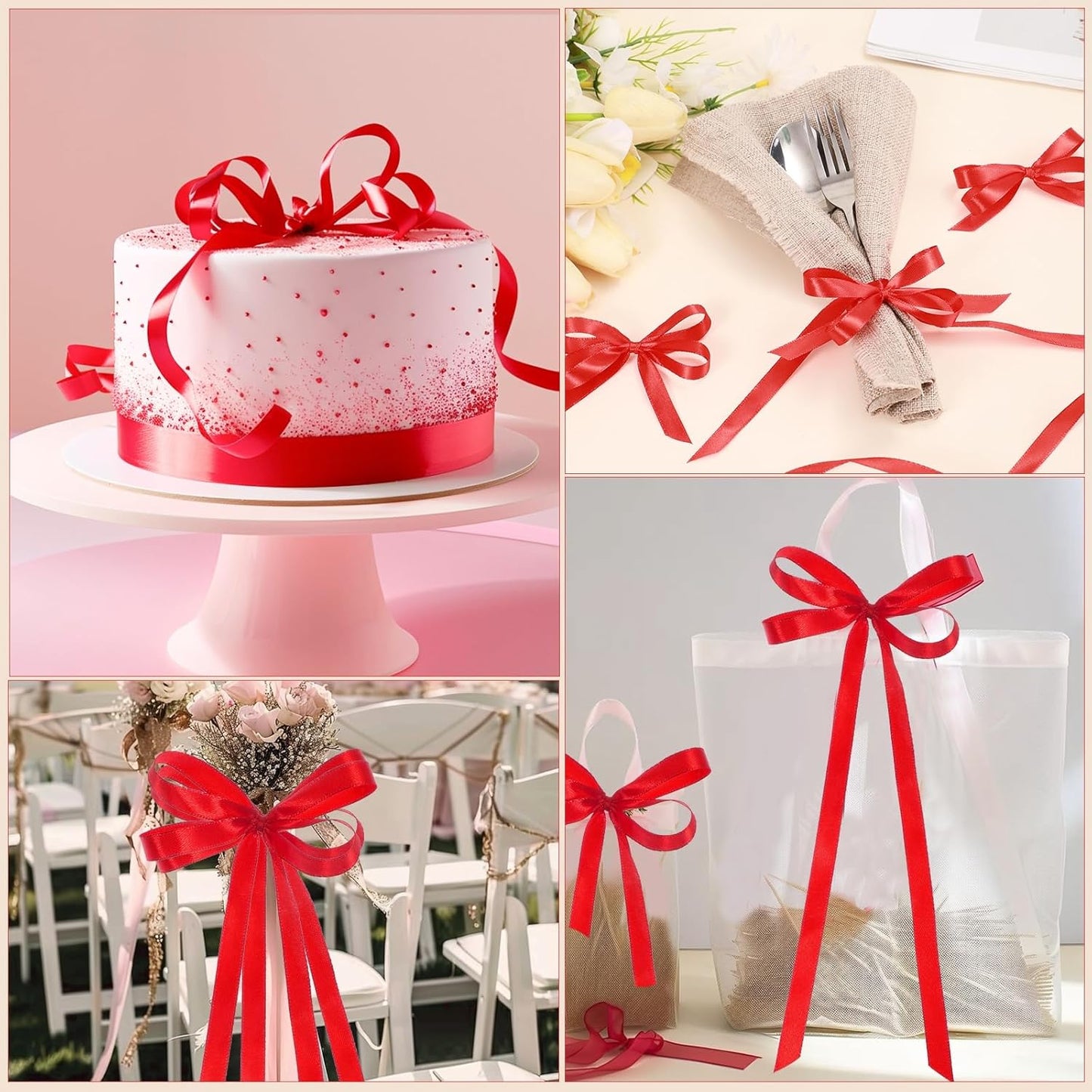 Red Ribbon 120 Yards 3/8 Inch Thin Red Satin Ribbon Craft Fabric Christmas Ribbons for Hair Bow Making Gift Wrapping Floral Bouquet Wedding Party Christmas Decorations