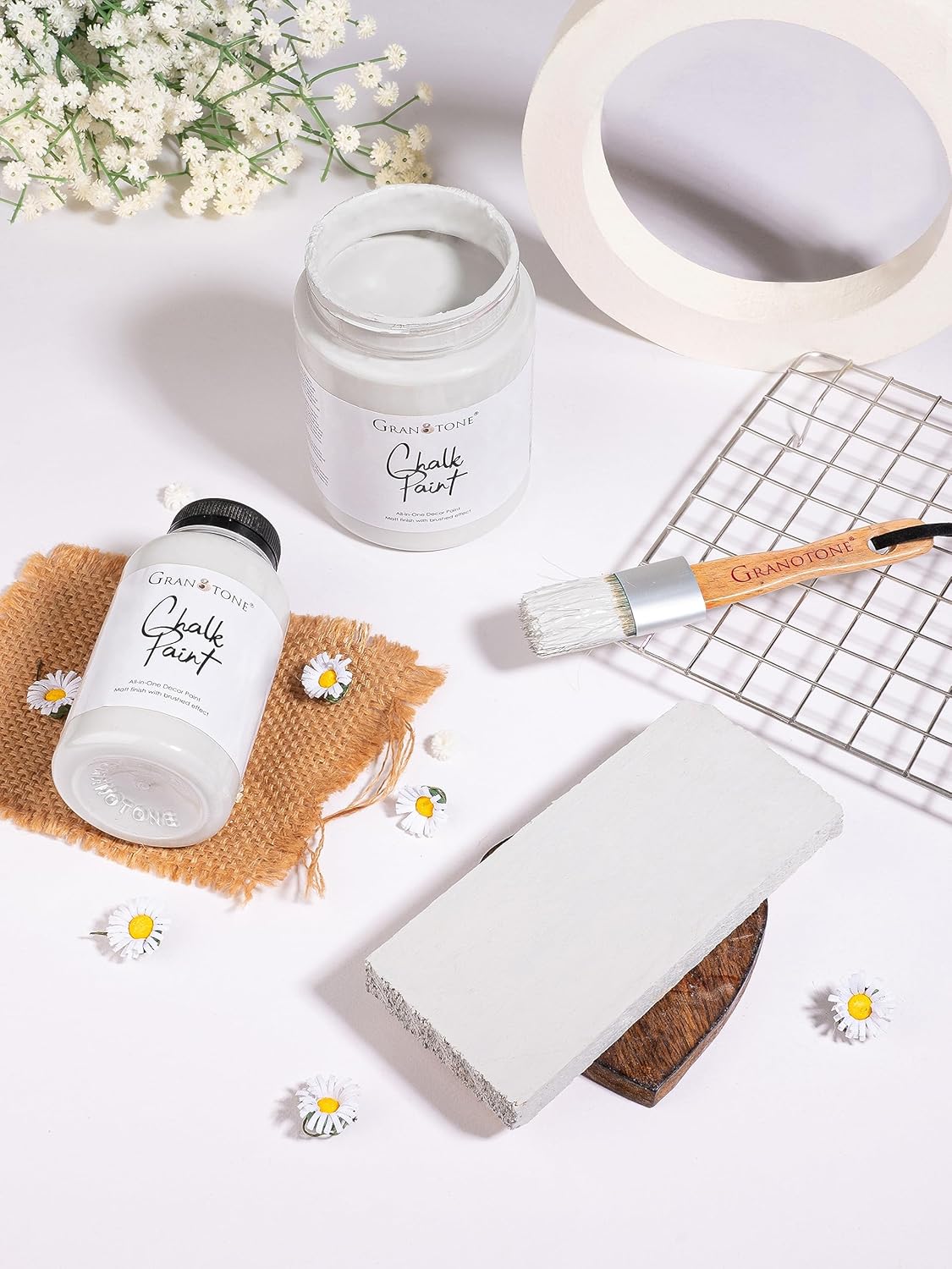 GRANOTONE Chalk Paint for Furniture, Matt-Finish Water-Based Acrylic Paint for Wood, Walls, Metal, Glass, Paper, Fabric Canvas, Maximum Coverage Chalk Paint for Kids & Adults, 500 Ml (FROST GREY)