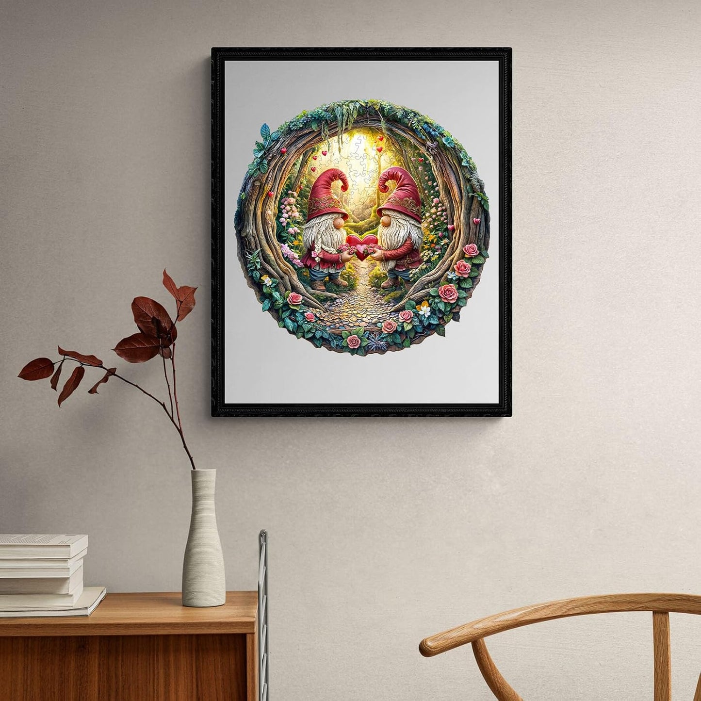 KAAYEE Wooden Puzzles for Adults, 3D Visual Effect Gnome Couple Wooden Jigsaw Puzzle Unique Shape Wood Puzzle Adult, 3D Effect Flat Puzzle Birthday Family Games (S-8.5 * 8.4in-100pcs)