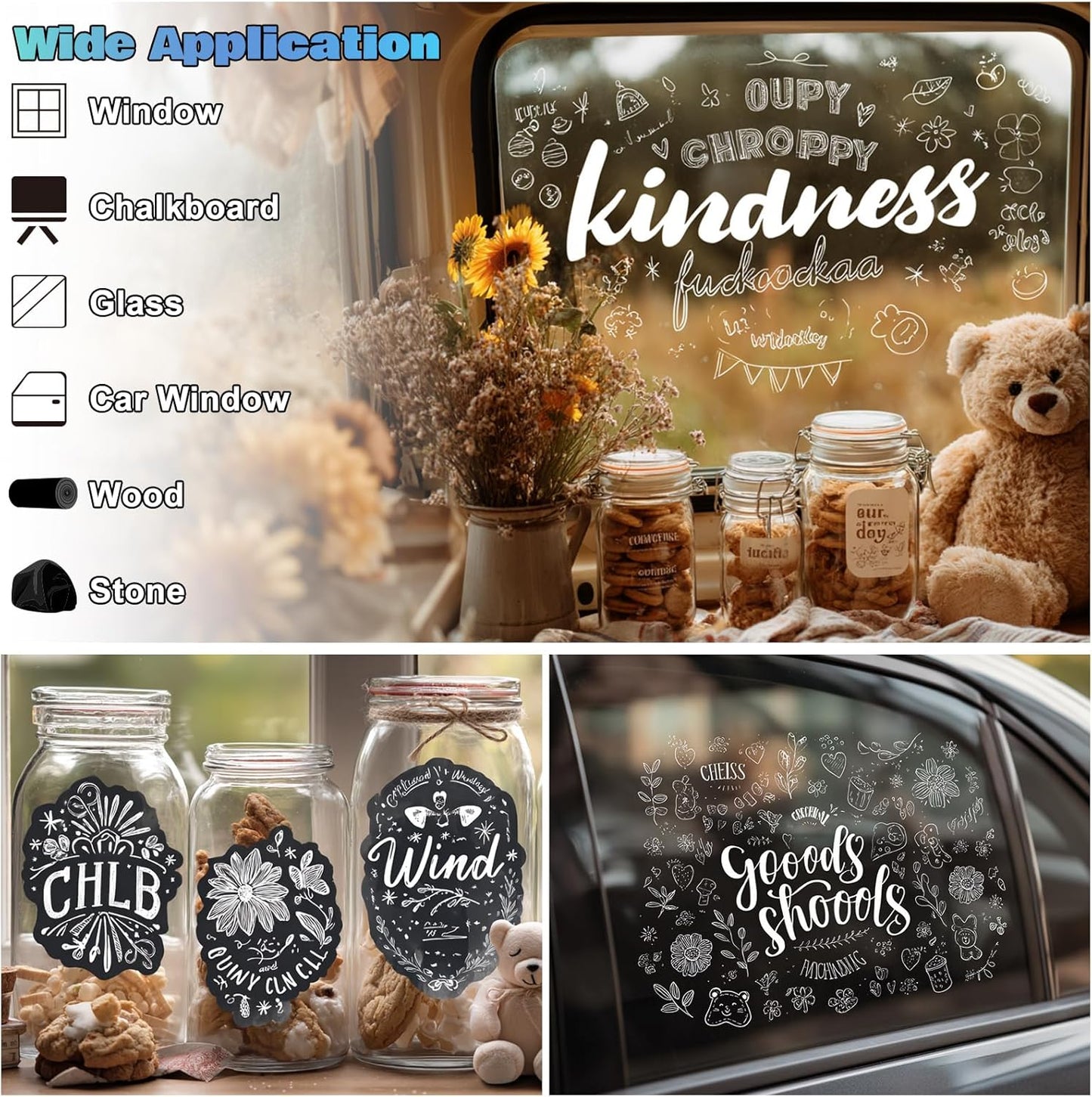 FansArriche White Chalk Markers, 15mm Jumbo Car Window Markers for Glass Washable, 4 Pack Liquid Chalk Marker Erasable for Chalkboard, Blackboard