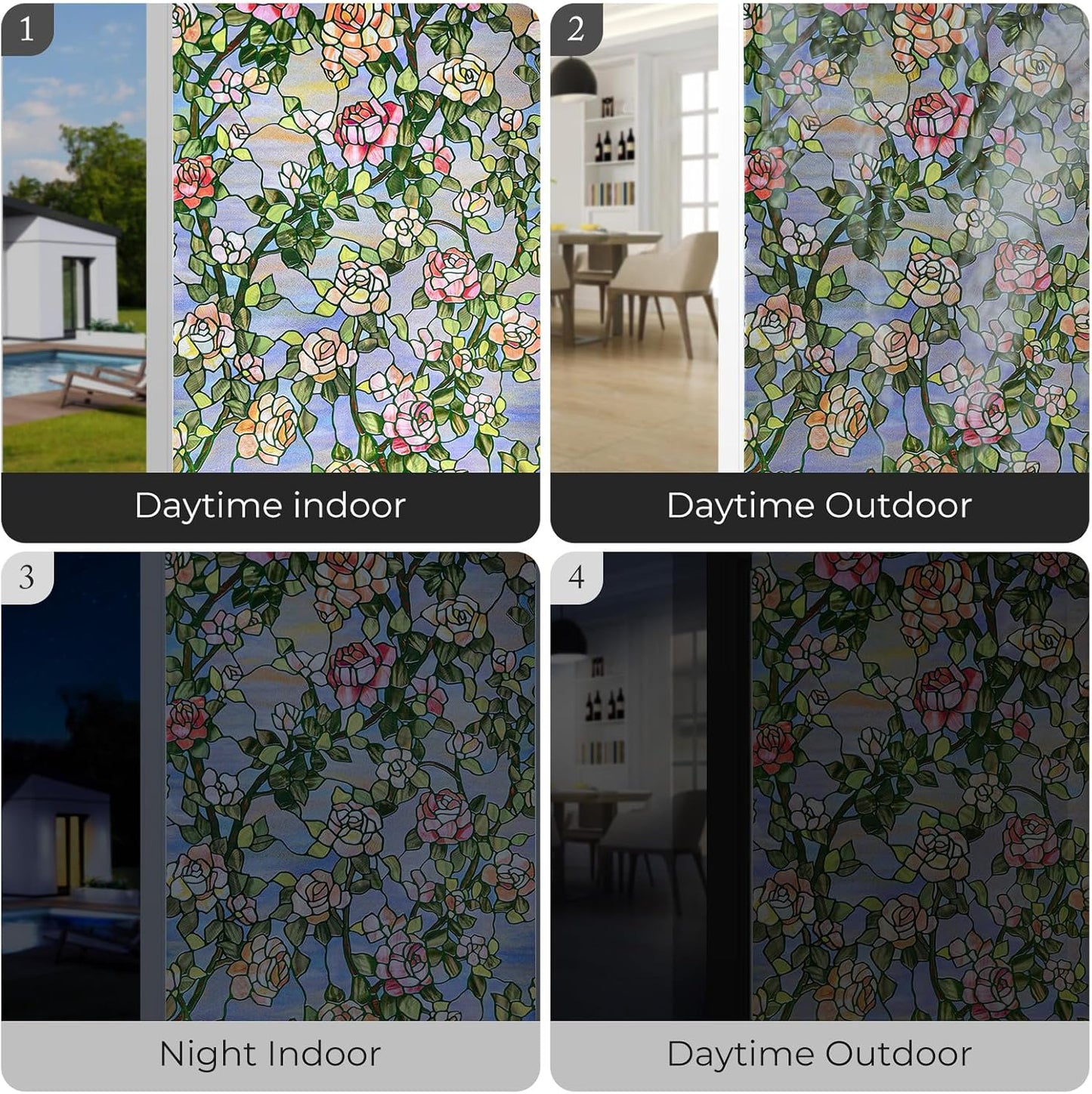 3D Stained Glass Window Film, Decorative Window Privacy Film for Bathroom, Front Door, Home, Sun Blocking Heat Control, Static Cling, Beast Rose 23.6inch x 35.4inch