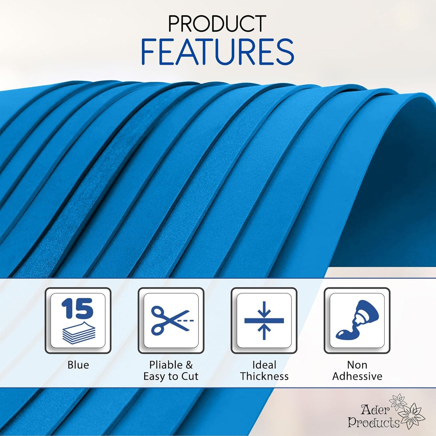 Blue EVA Foam Sheets for Crafts, 9 x 12 Inch, 2mm Thickness, 15 Pack – Ideal for DIY Arts and Crafts, Foam Paper for Kids, Cosplay and Costumes