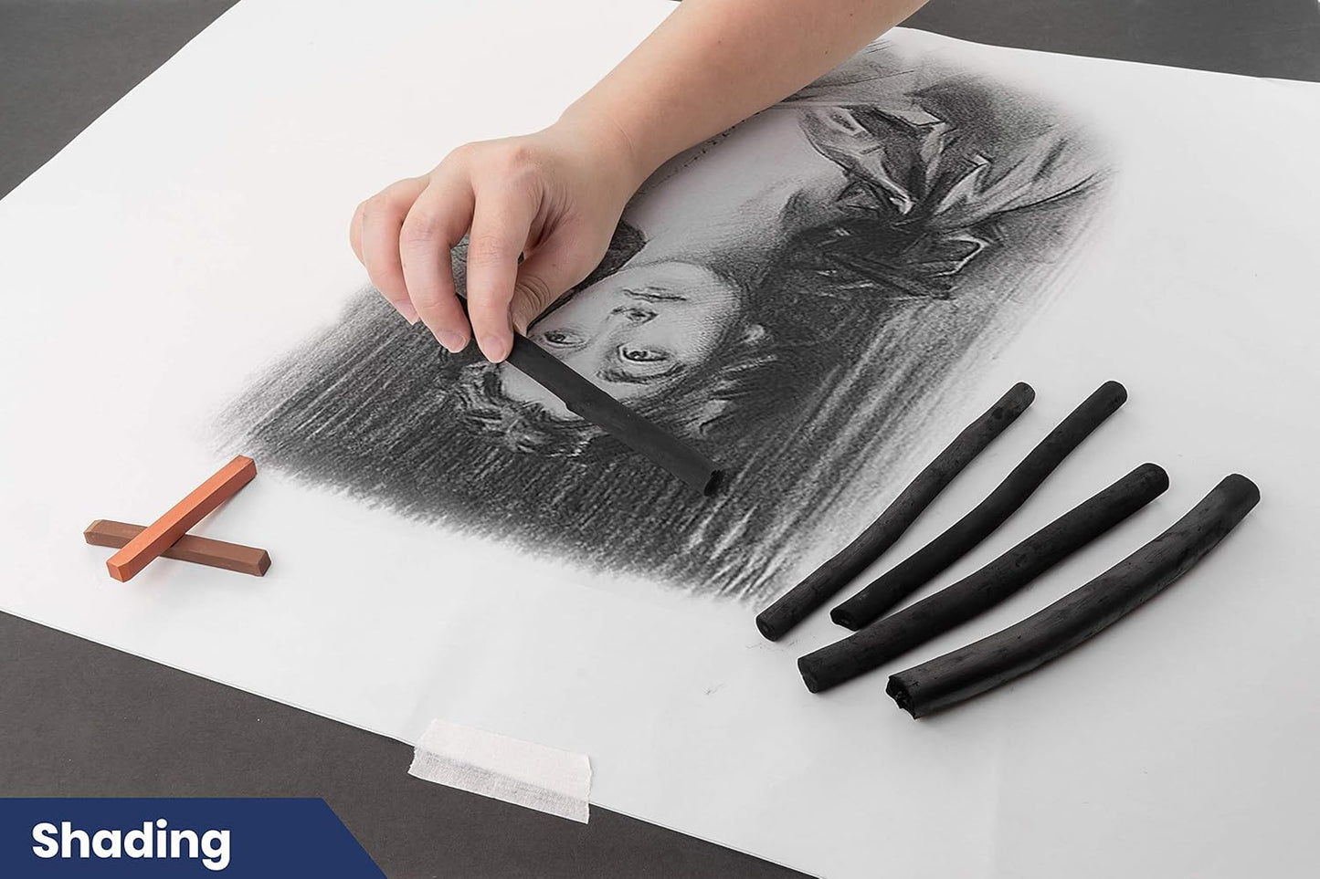 Pacific Arc 2 Pack Large Vine Charcoal Stick 5/Pkg, Soft, Black, Thick Willow Charcoal for Sketching and Drawing