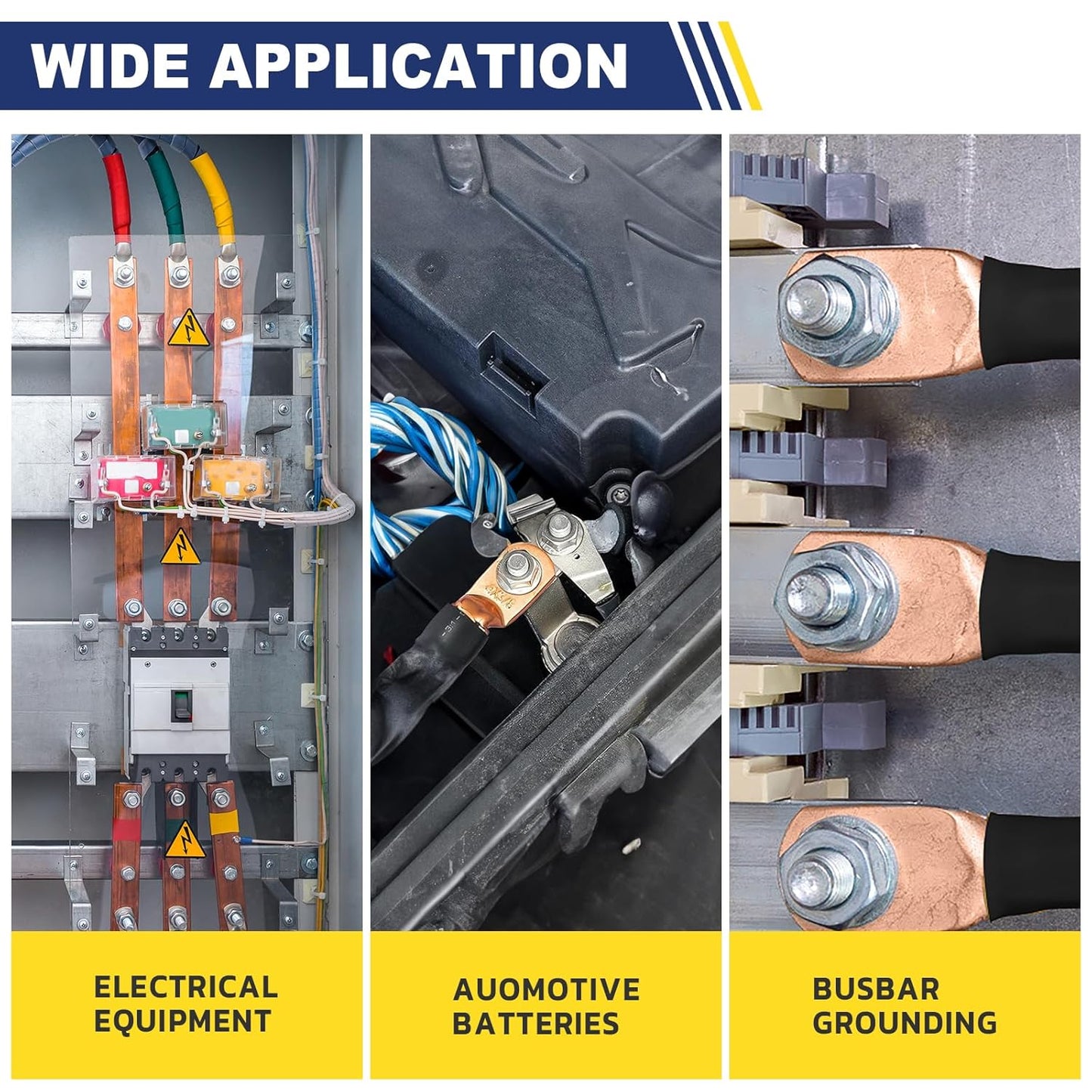 haisstronica 10pcs 1/0 AWG - 3/8"(M10) Battery Cable Lugs, Heavy Duty Copper Wire Lugs with 10pcs 3:1 Adhesive Heat Shrink Tubing,0 Gauge Wire Connectors Battery Terminal Connector,Battery Cable Ends