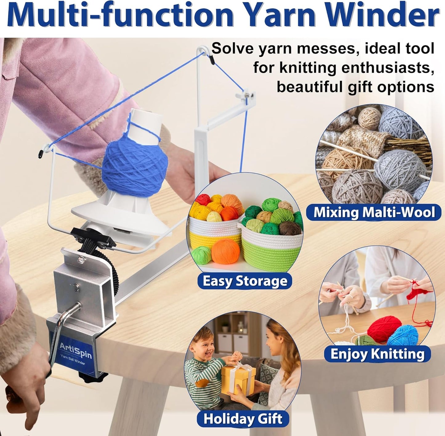 Large Capacity Yarn Winder, 15 oz Metal Ball Spinner for Crocheting & Knitting, Sturdy & Smooth for Easy Yarn Winding, Ideal for Knitting Enthusiasts