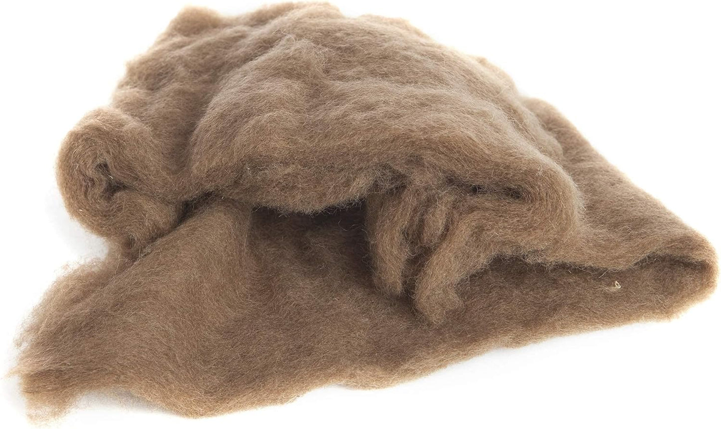 Desert Breeze Distributing Maori Wool Carded Batting, 100% Natural New Zealand Wool Made by DHG in Italy for Needle Felting, 3.5 OZ, 27 Micron, Color Walnut Brown