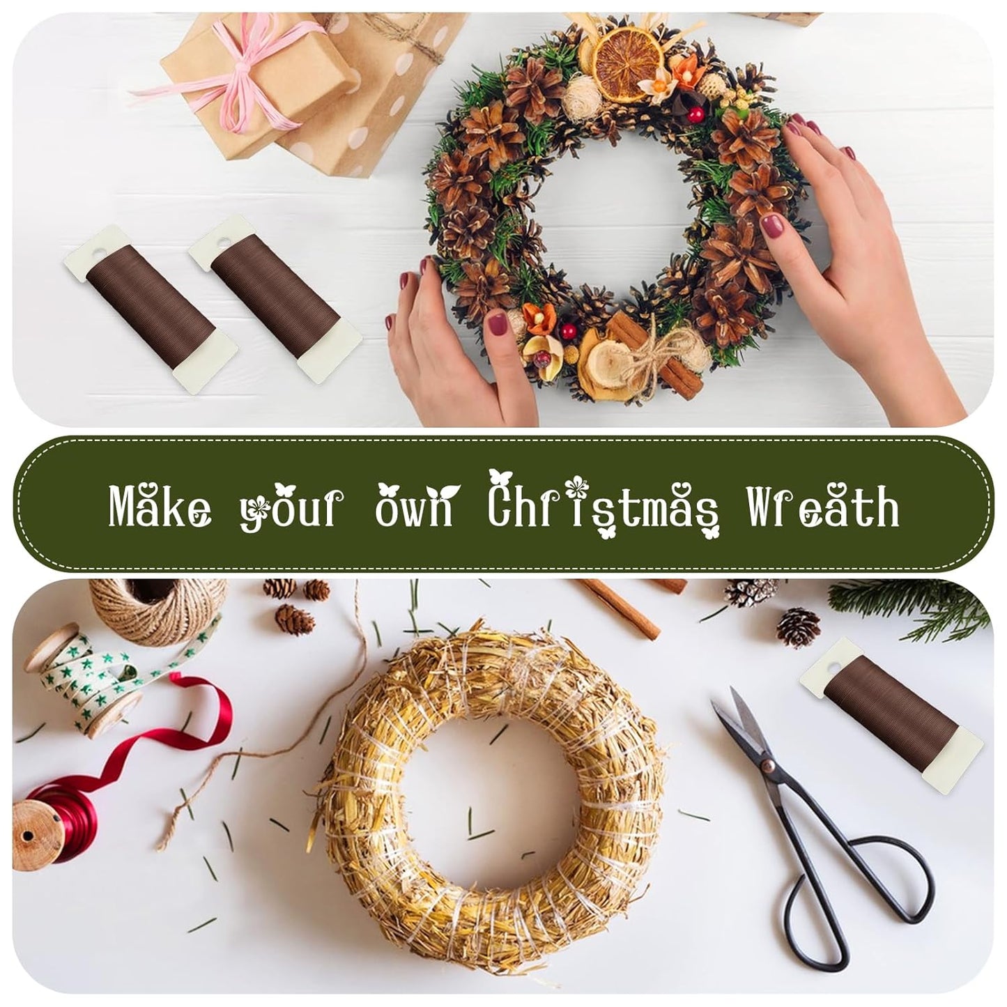 Floral Wire, 38 Yards 114 Ft 22 Gauge Metal Wire for Crafts, Flexible Wreath Flower Thin Craft Wire for Ornaments Ribbon Making DIY, Coffee