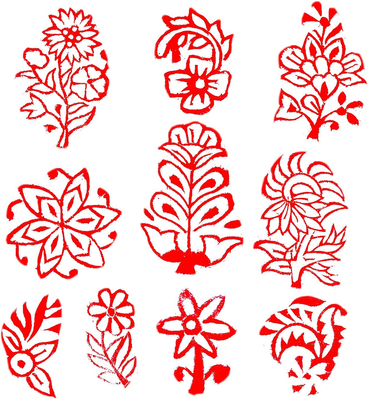 Royal Kraft Floral Wooden Printing Stamps (Set of 10) - DIY Henna Fabric Textile Paper Clay Pottery Blocks Htag2172